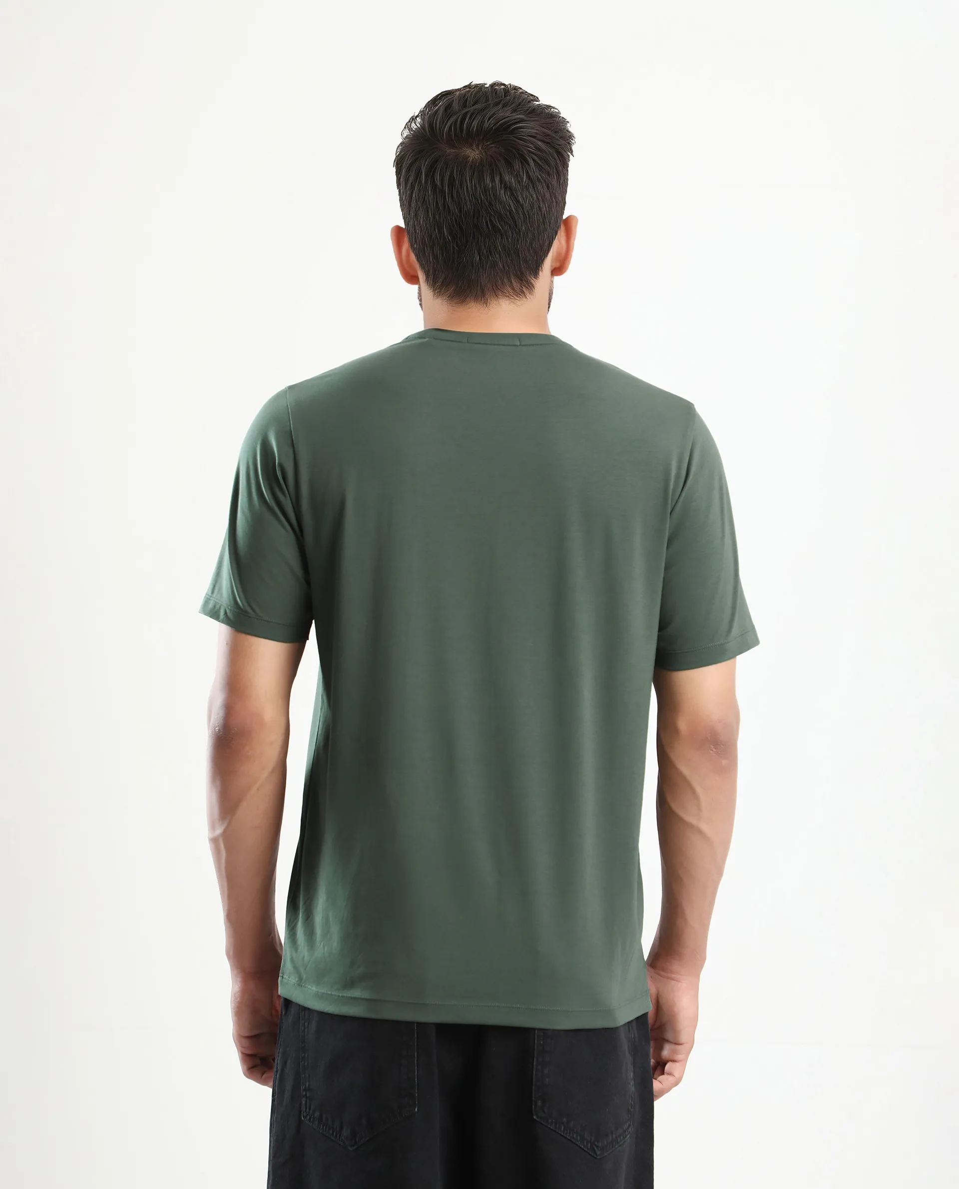 Rare Rabbit Men's Pazo Dusky Green Cotton Blend Graphic Print Regular Fit Half Sleeve Crew Neck T-Shirt - Image 8
