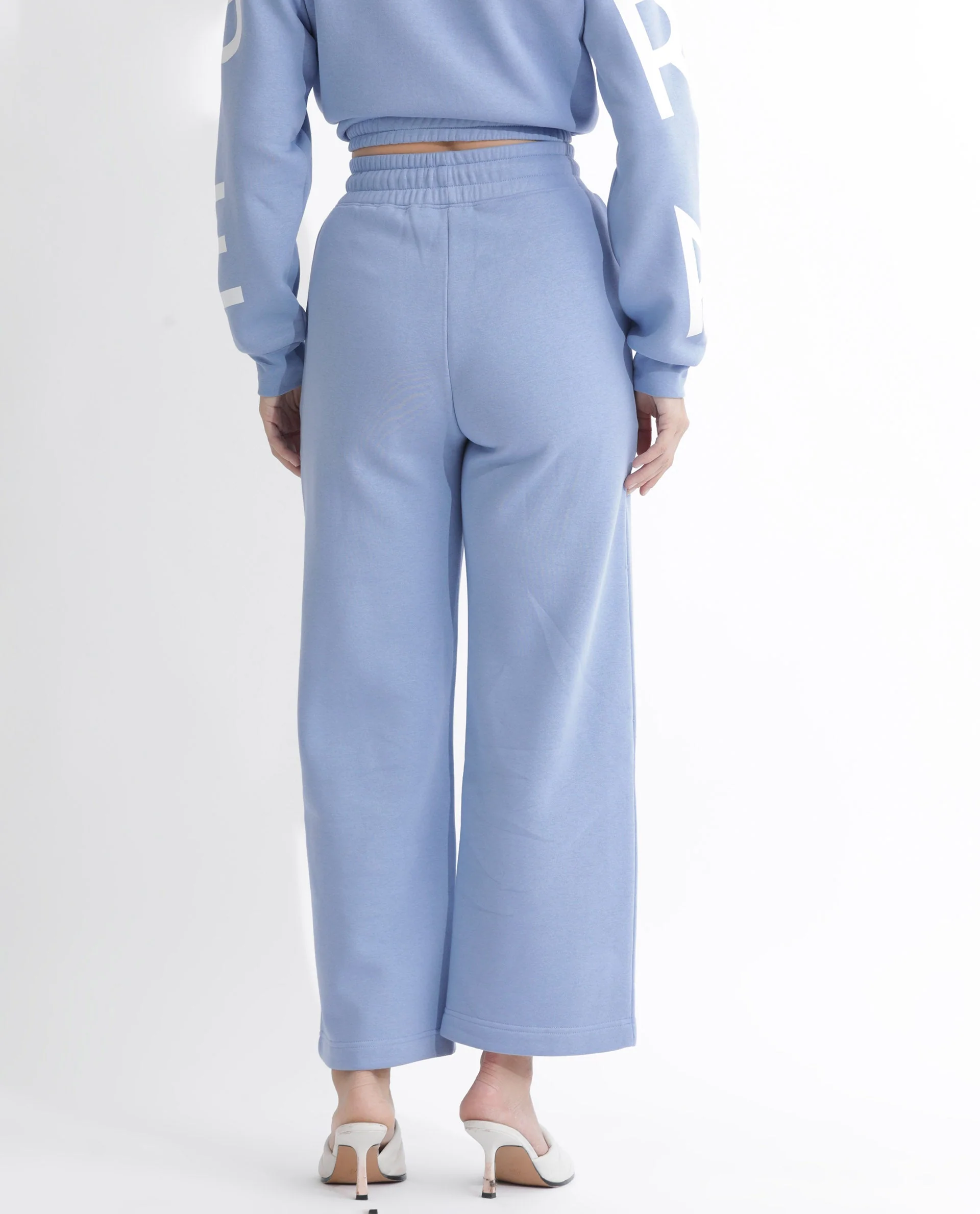 Rareism Women's Pazoo F Light Blue Cotton Blend Plain Ankle Length Flared Track Pant - Image 9
