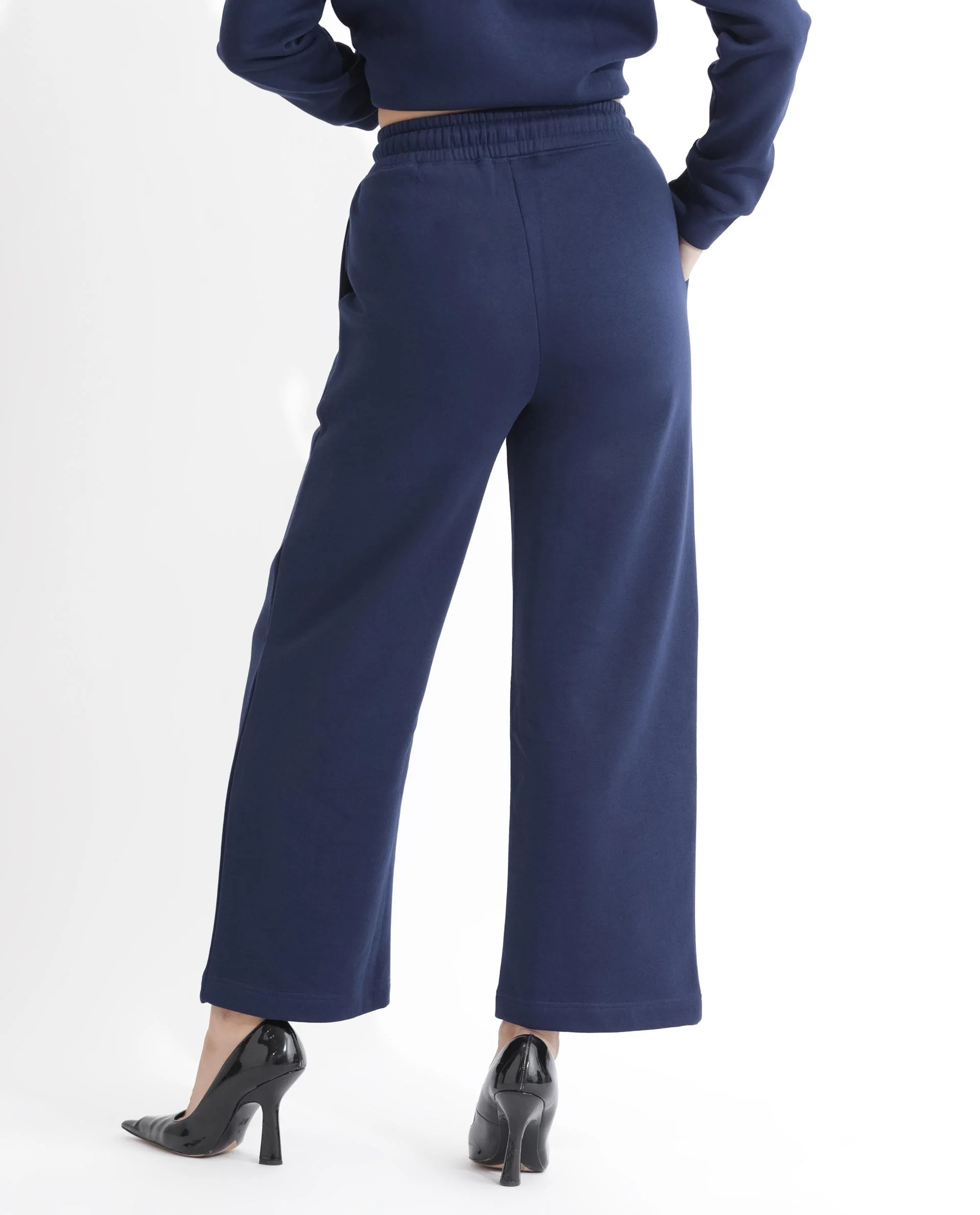 Rareism Women's Pazoo F Navy Cotton Blend Plain Ankle Length Flared Track Pant - Image 10