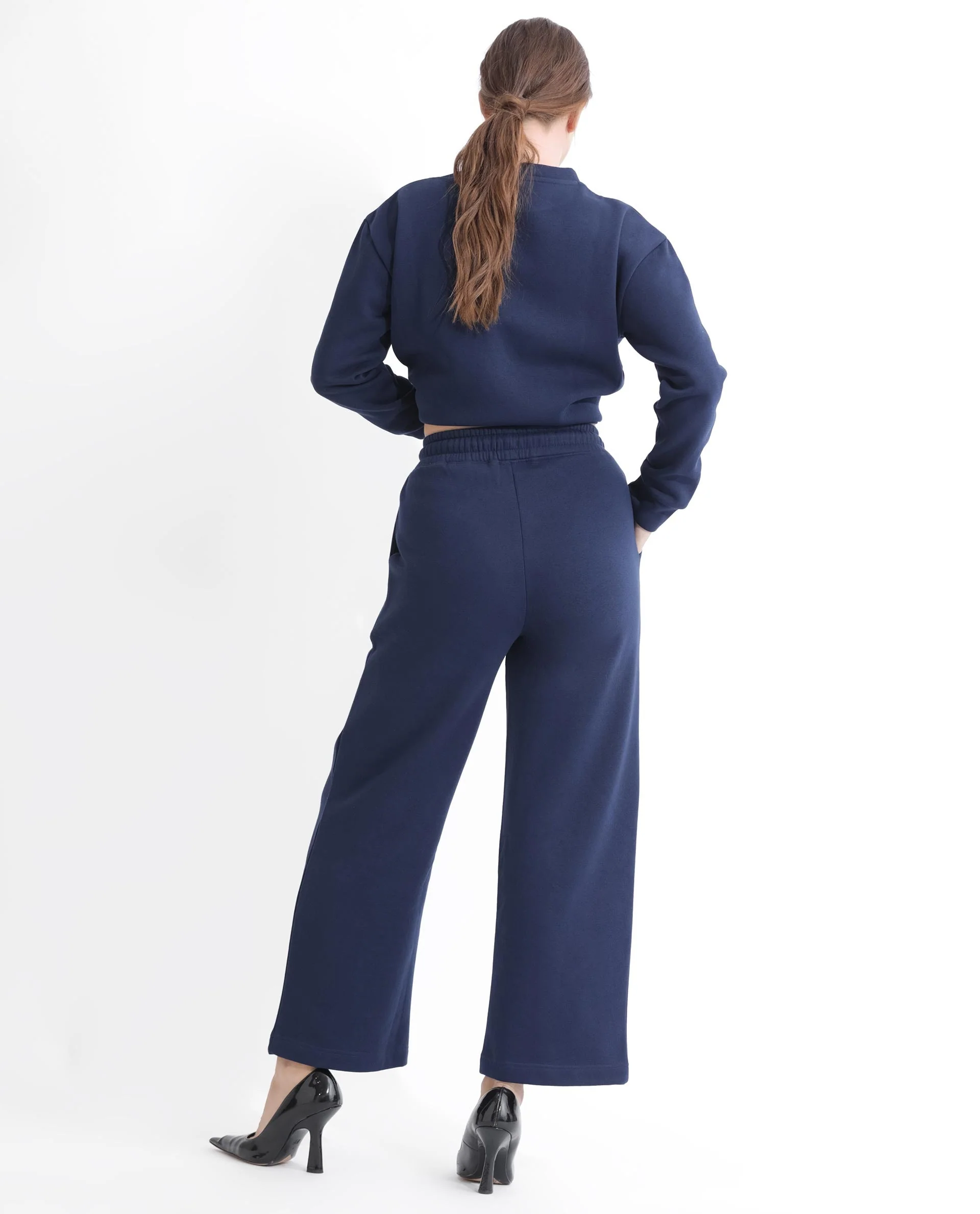 Rareism Women's Pazoo F Navy Cotton Blend Plain Ankle Length Flared Track Pant - Image 11