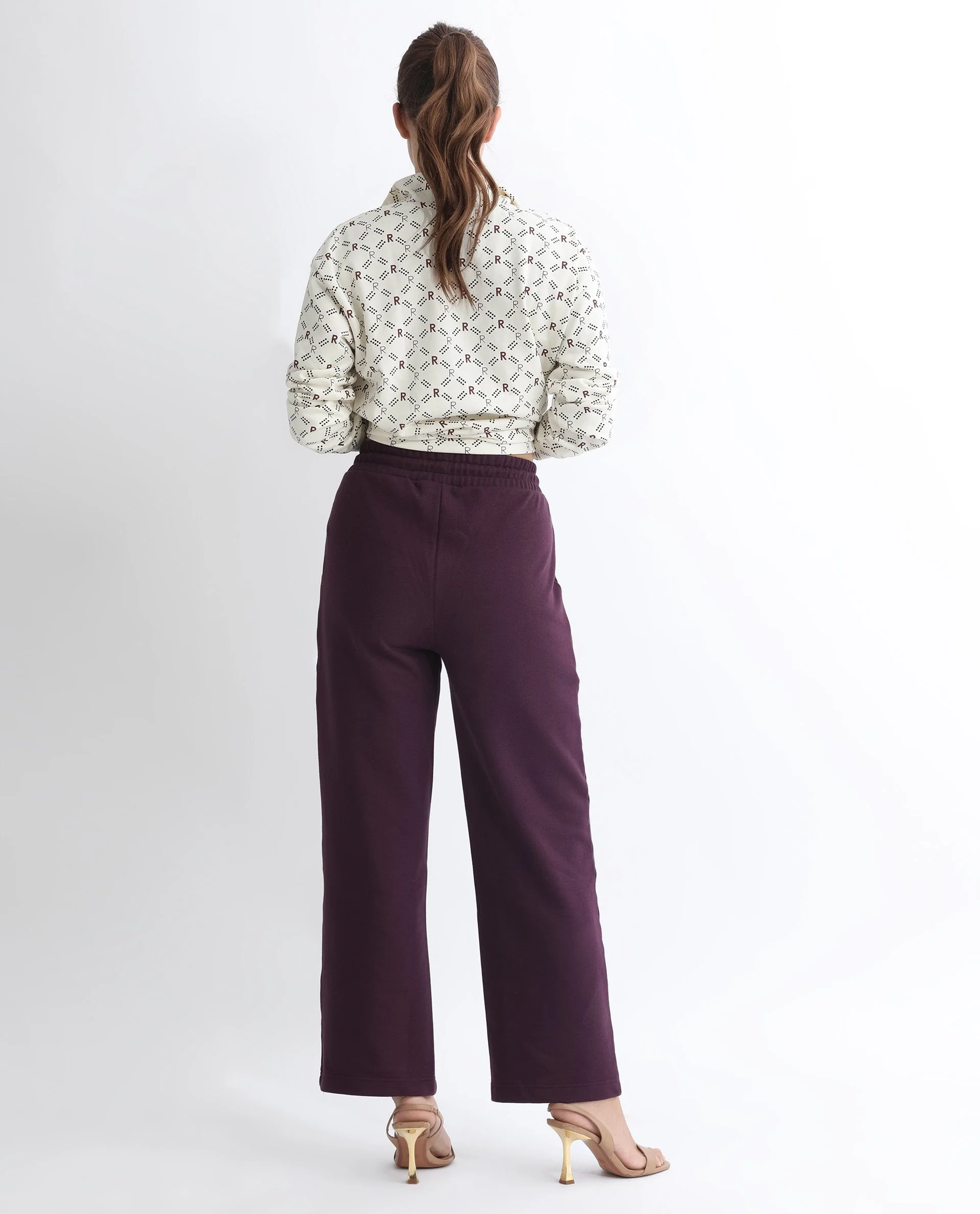 Rareism Women's Pazoo T Dark Maroon Cotton Blend Plain Ankle Length Flared Track Pant - Image 10