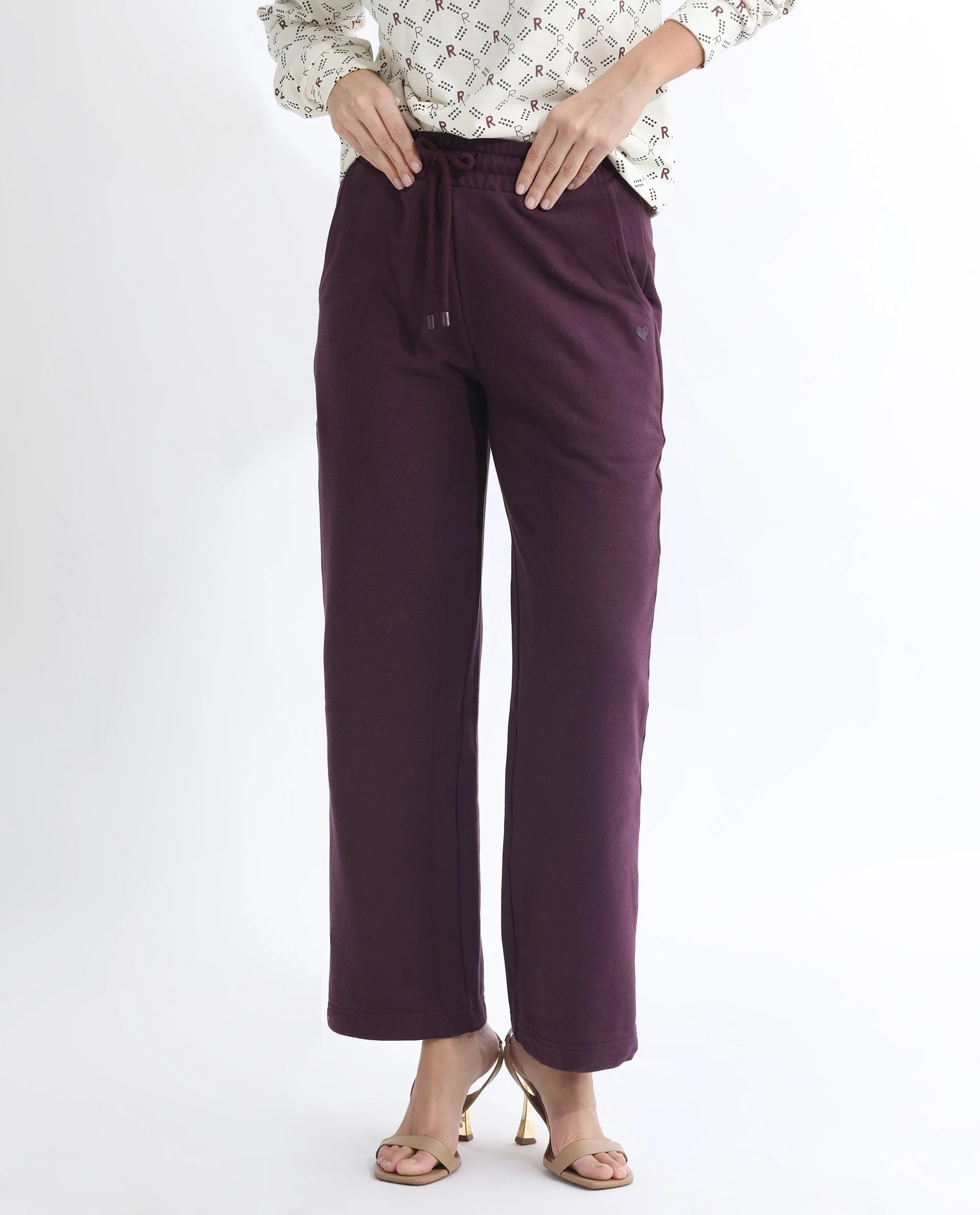 Rareism Women's Pazoo T Dark Maroon Cotton Blend Plain Ankle Length Flared Track Pant - Image 5