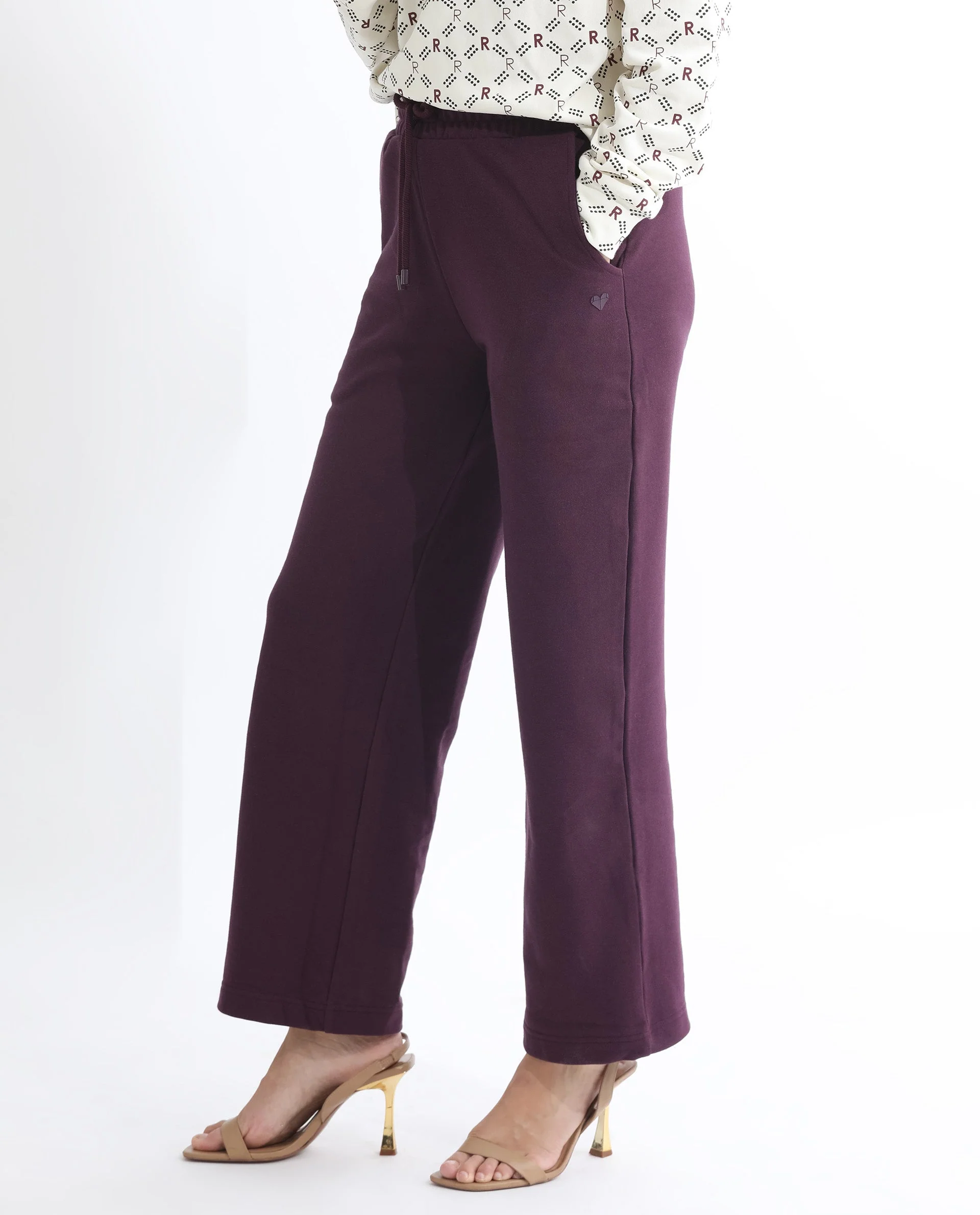 Rareism Women's Pazoo T Dark Maroon Cotton Blend Plain Ankle Length Flared Track Pant - Image 7