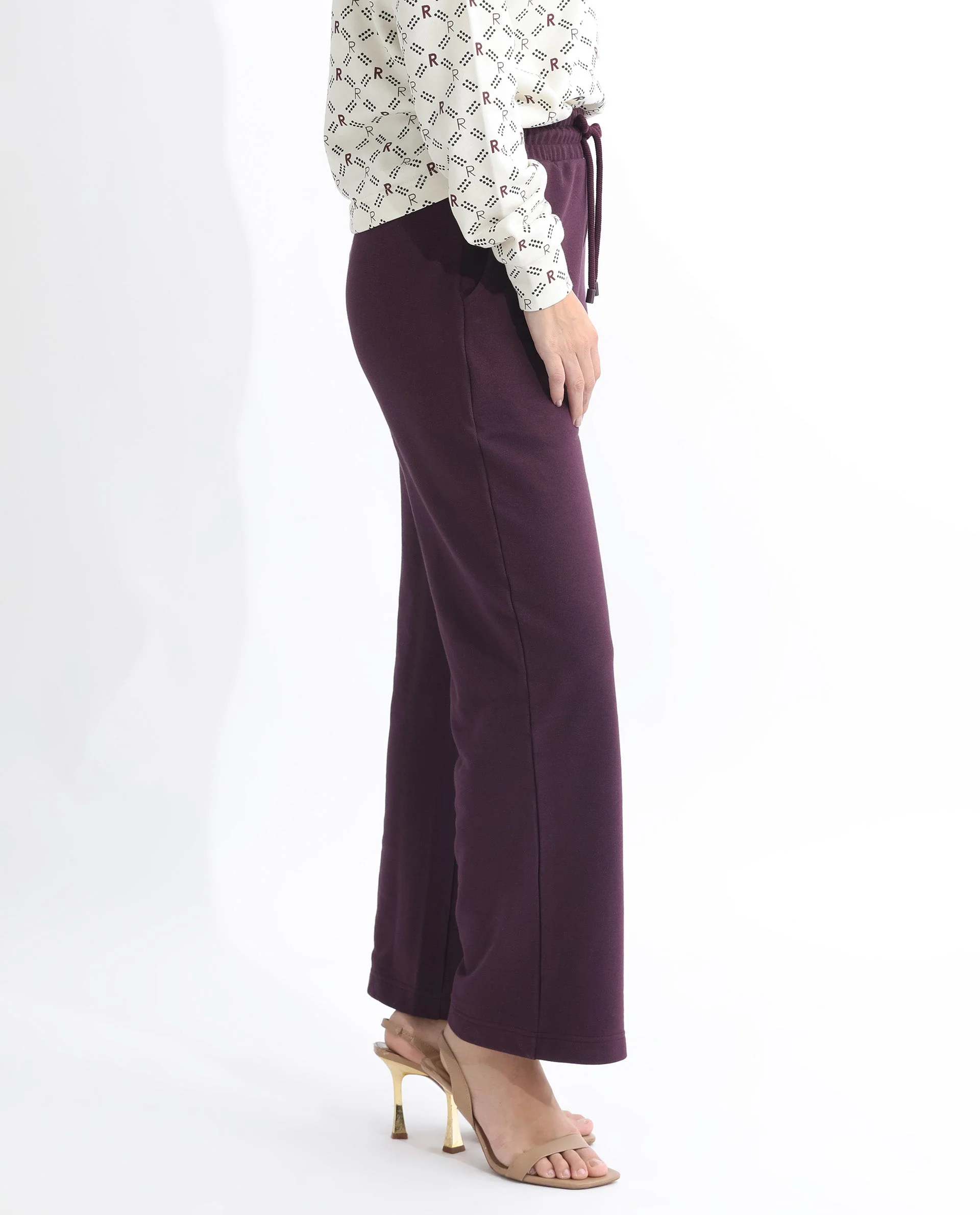 Rareism Women's Pazoo T Dark Maroon Cotton Blend Plain Ankle Length Flared Track Pant - Image 8