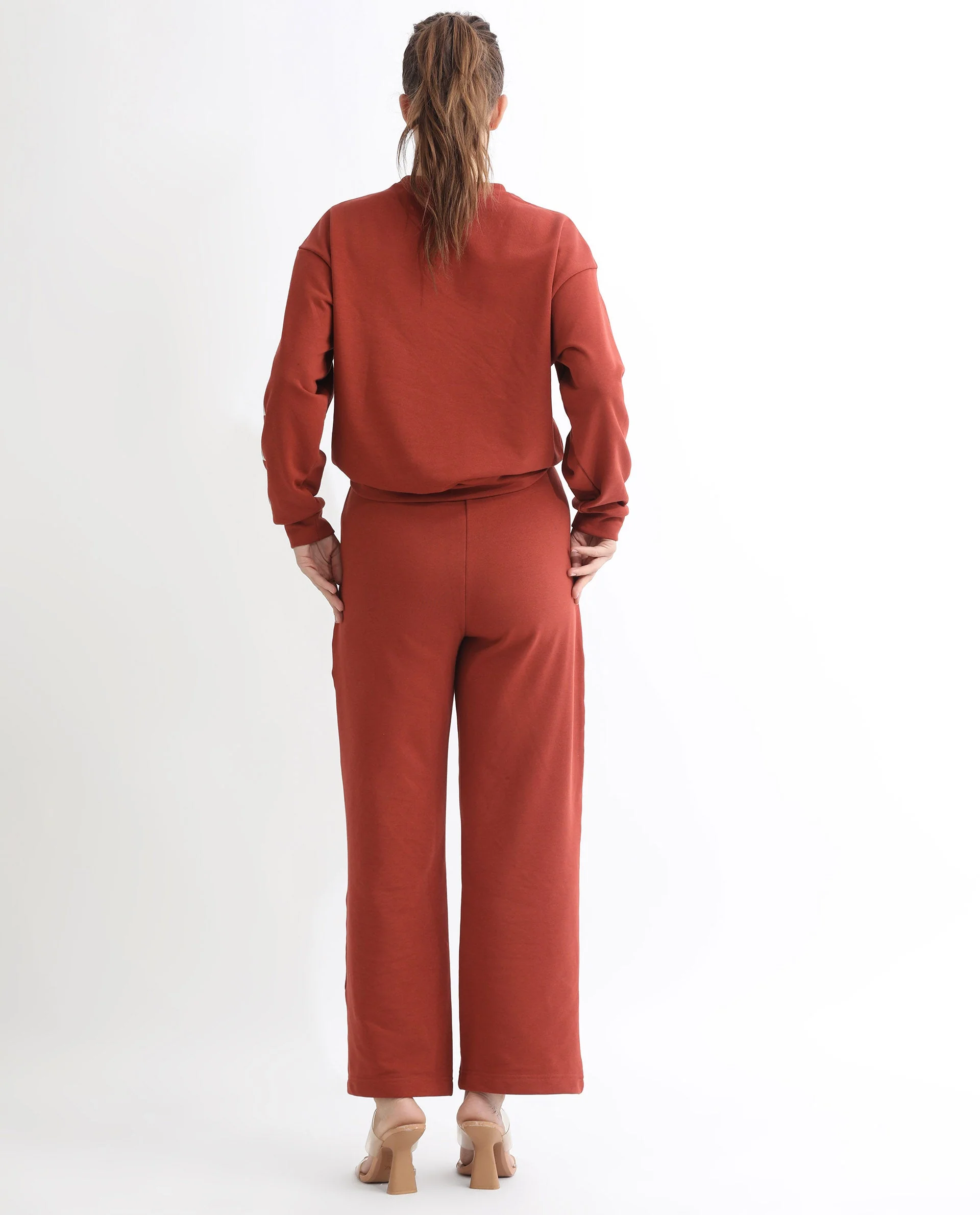 Rareism Women's Pazoo T Rust Cotton Blend Plain Ankle Length Flared Track Pant - Image 10