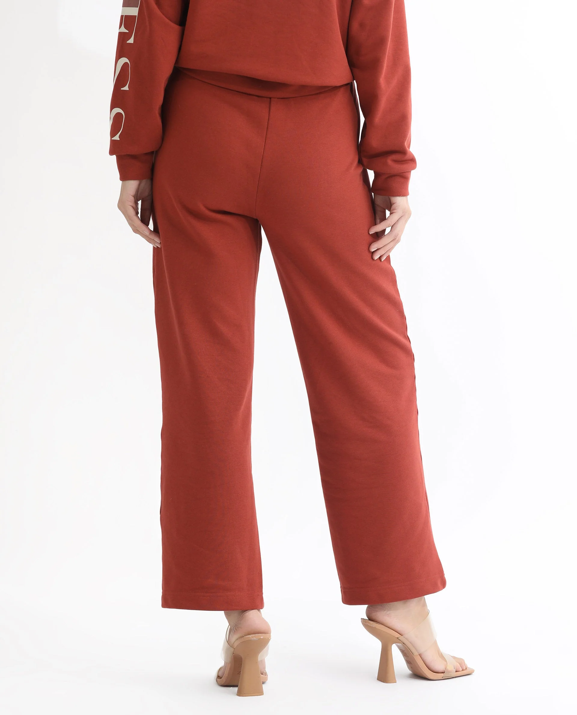 Rareism Women's Pazoo T Rust Cotton Blend Plain Ankle Length Flared Track Pant - Image 11