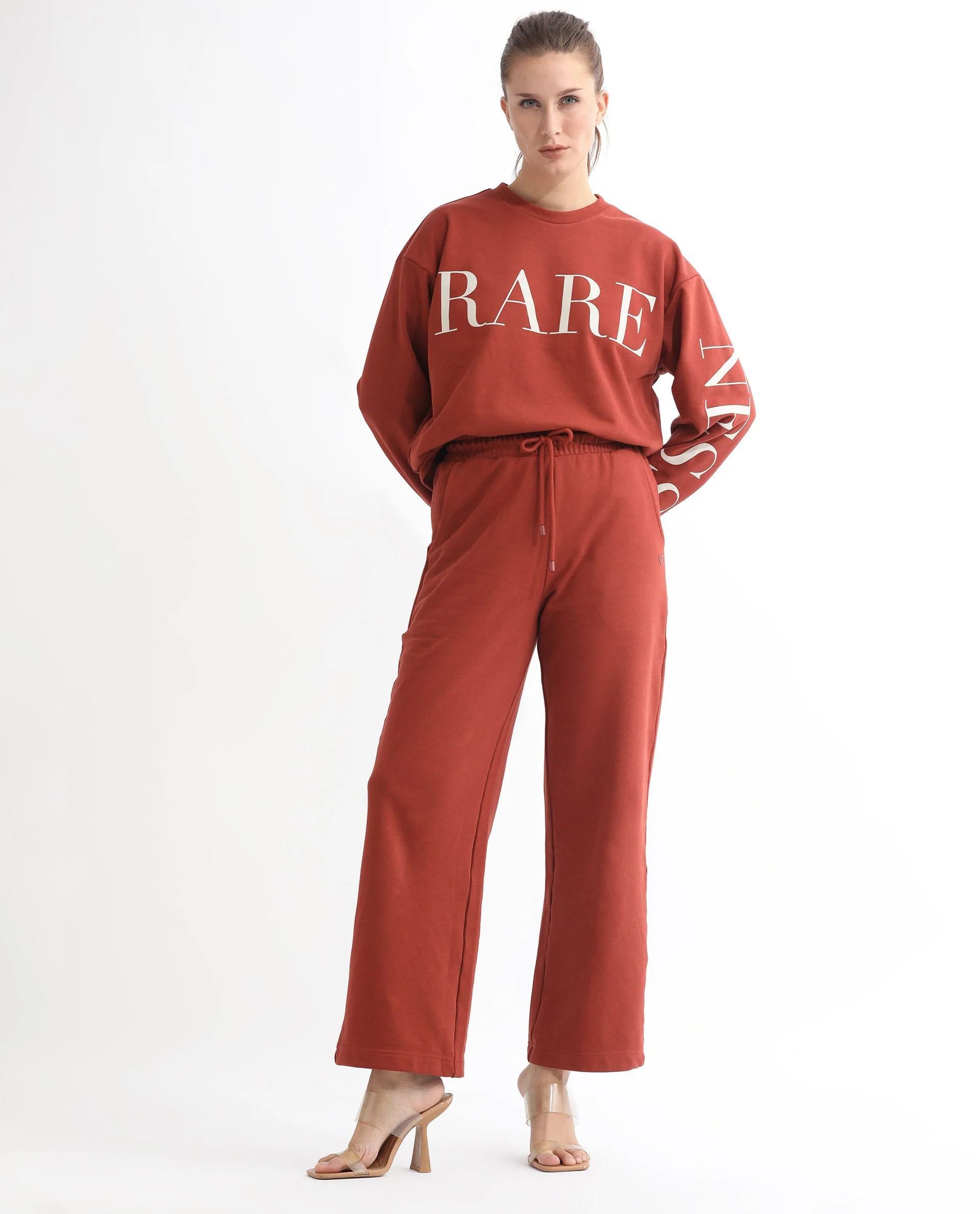 Rareism Women's Pazoo T Rust Cotton Blend Plain Ankle Length Flared Track Pant - Image 2