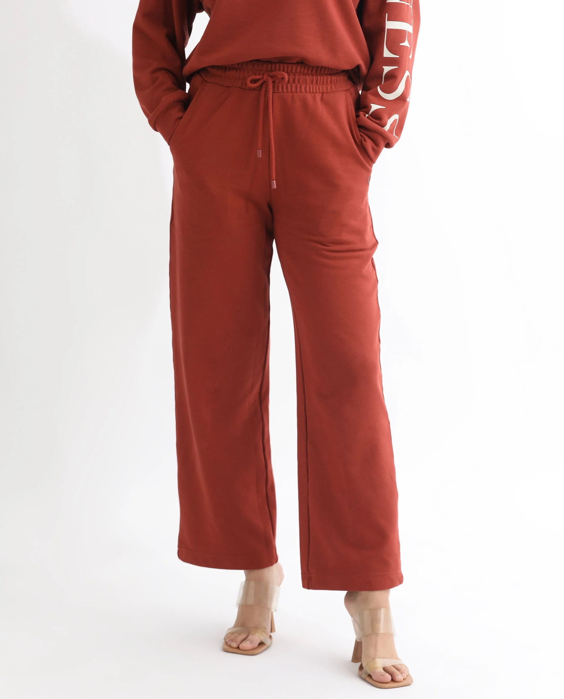 Rareism Women's Pazoo T Rust Cotton Blend Plain Ankle Length Flared Track Pant - Image 4
