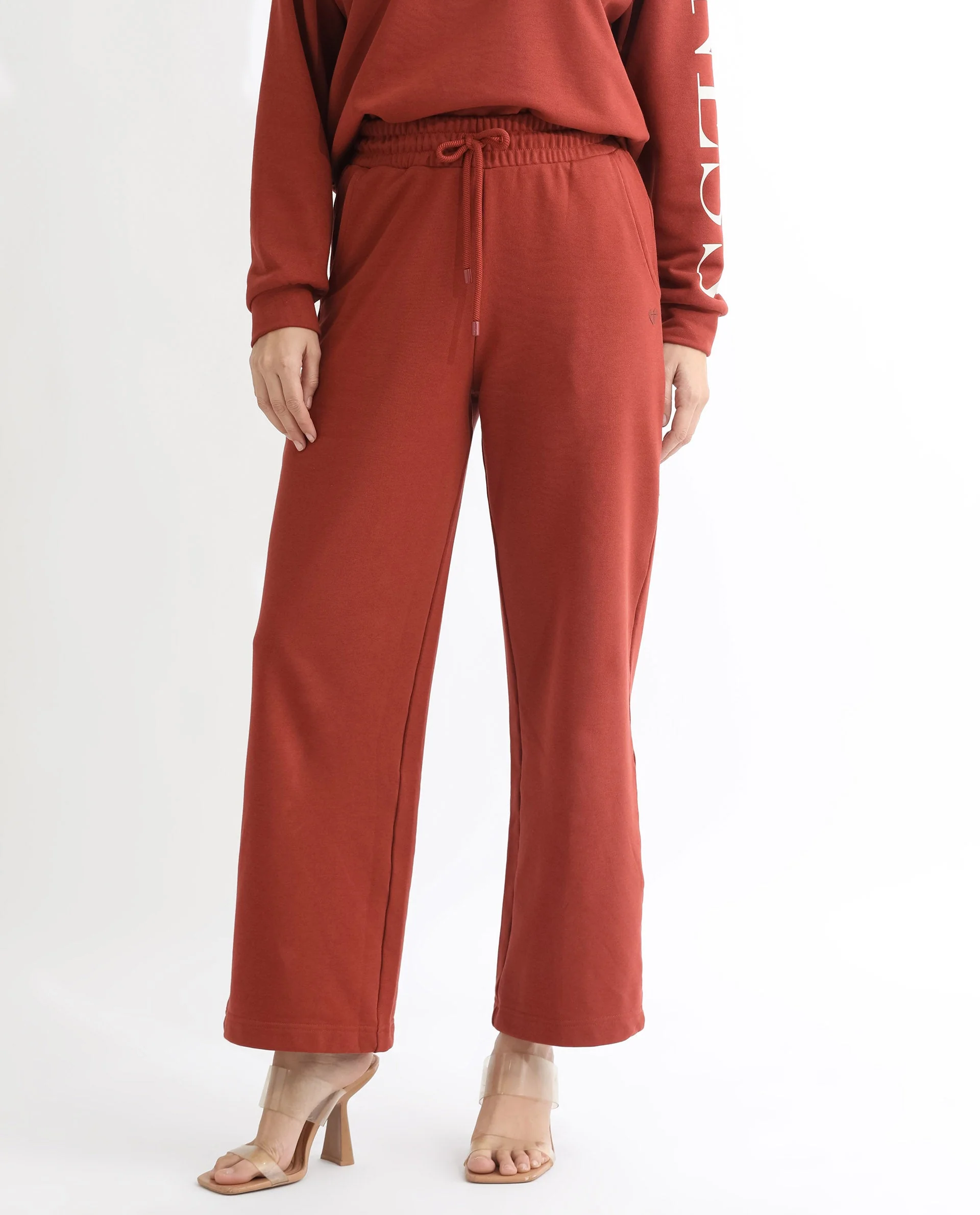 Rareism Women's Pazoo T Rust Cotton Blend Plain Ankle Length Flared Track Pant - Image 6