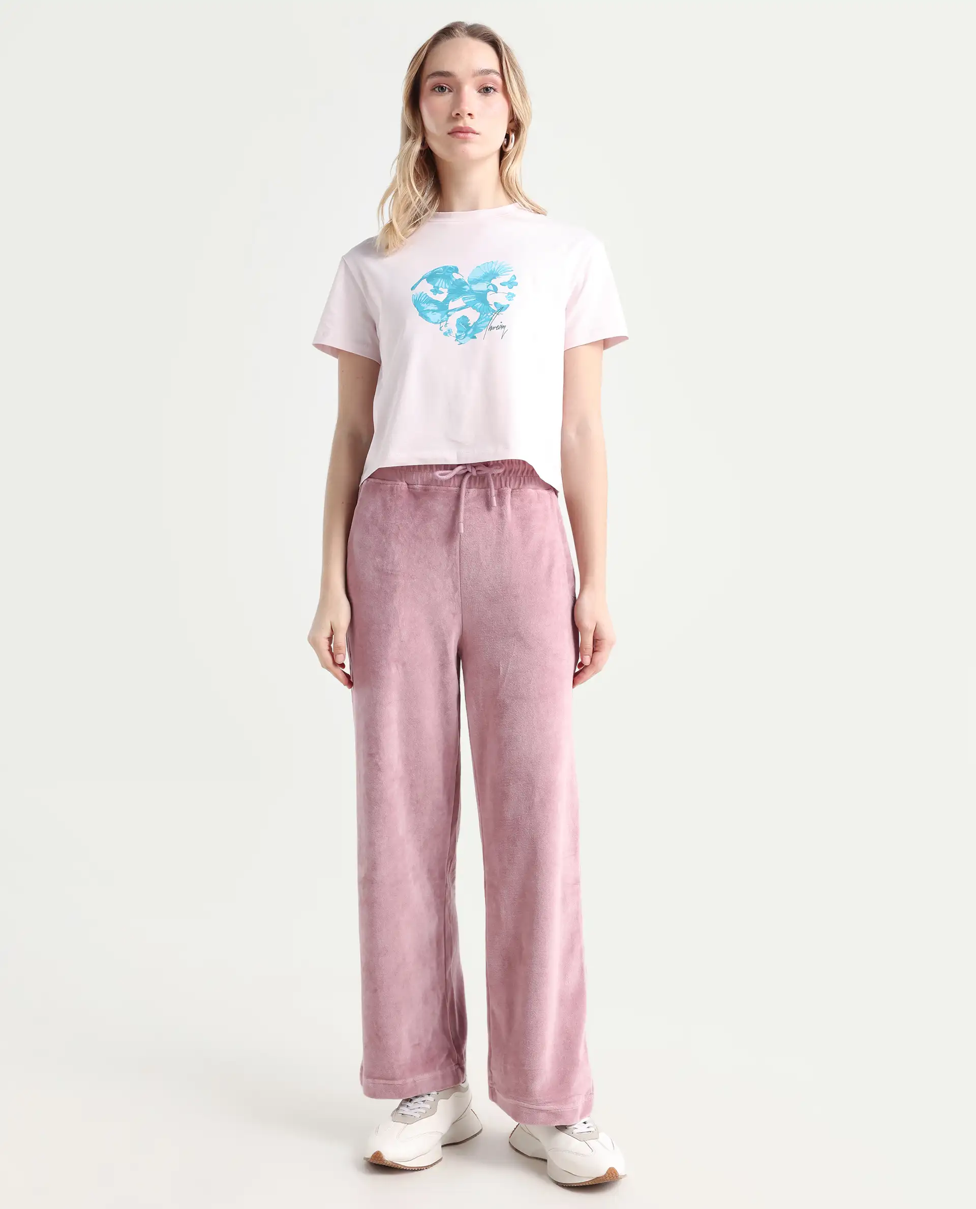 Rareism Women's Pazoo Tt Dusky Pink Cotton Blend Plain Ankle Length Flared Track Pant - Image 2