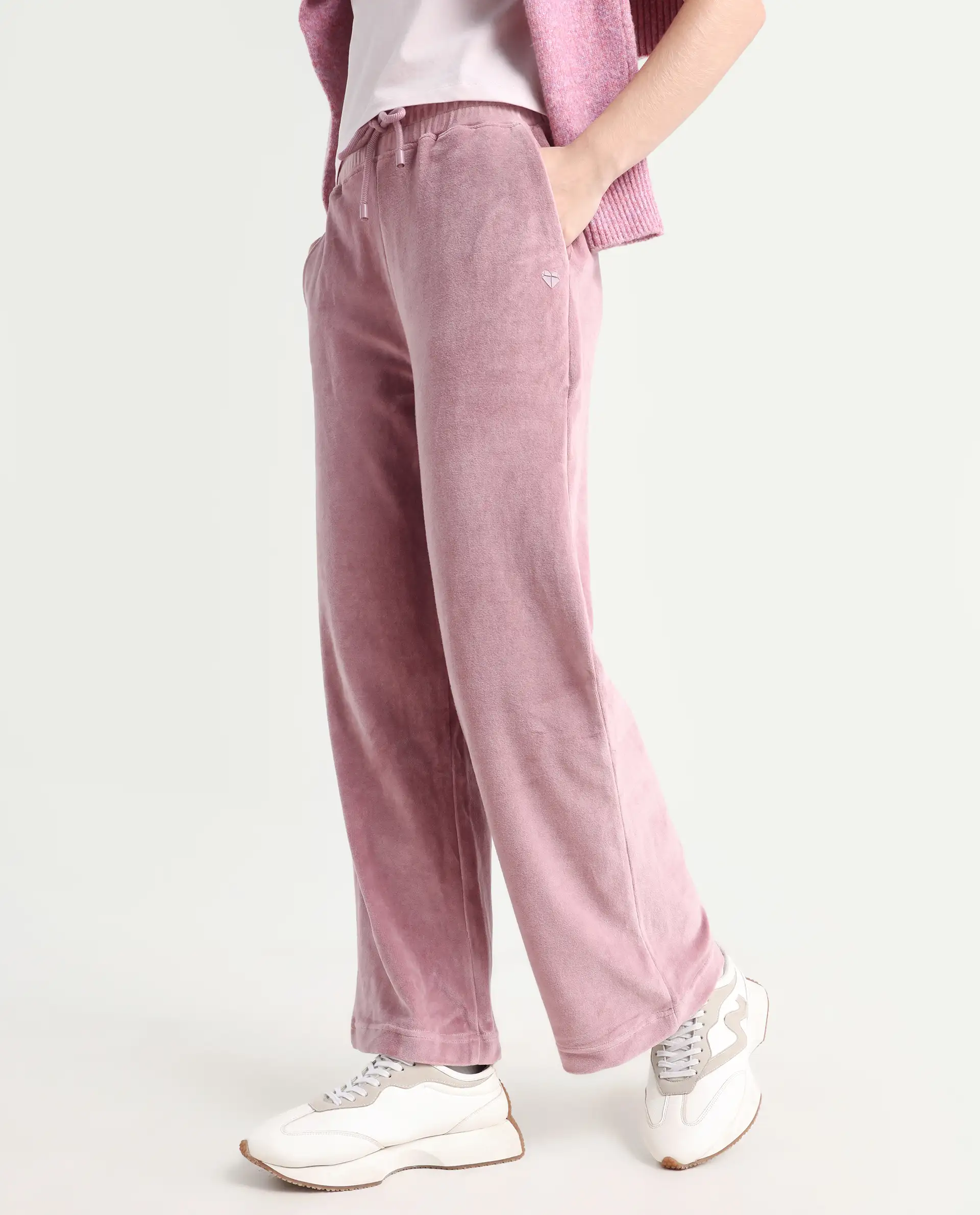 Rareism Women's Pazoo Tt Dusky Pink Cotton Blend Plain Ankle Length Flared Track Pant - Image 3