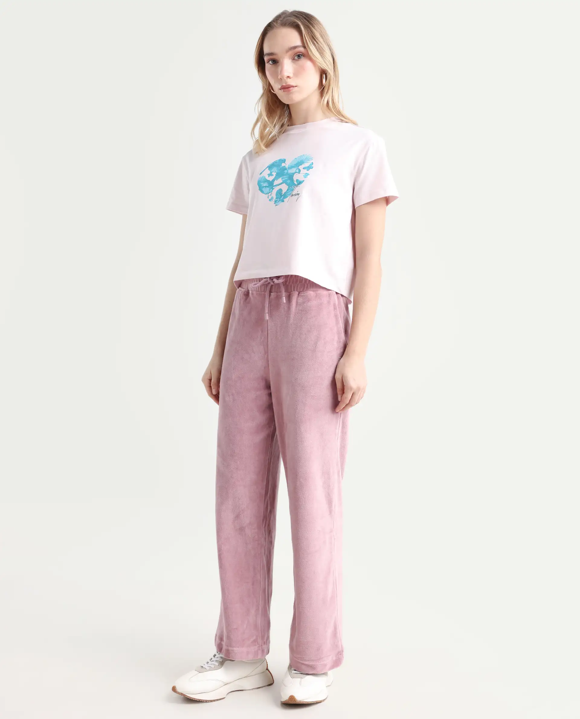 Rareism Women's Pazoo Tt Dusky Pink Cotton Blend Plain Ankle Length Flared Track Pant - Image 5