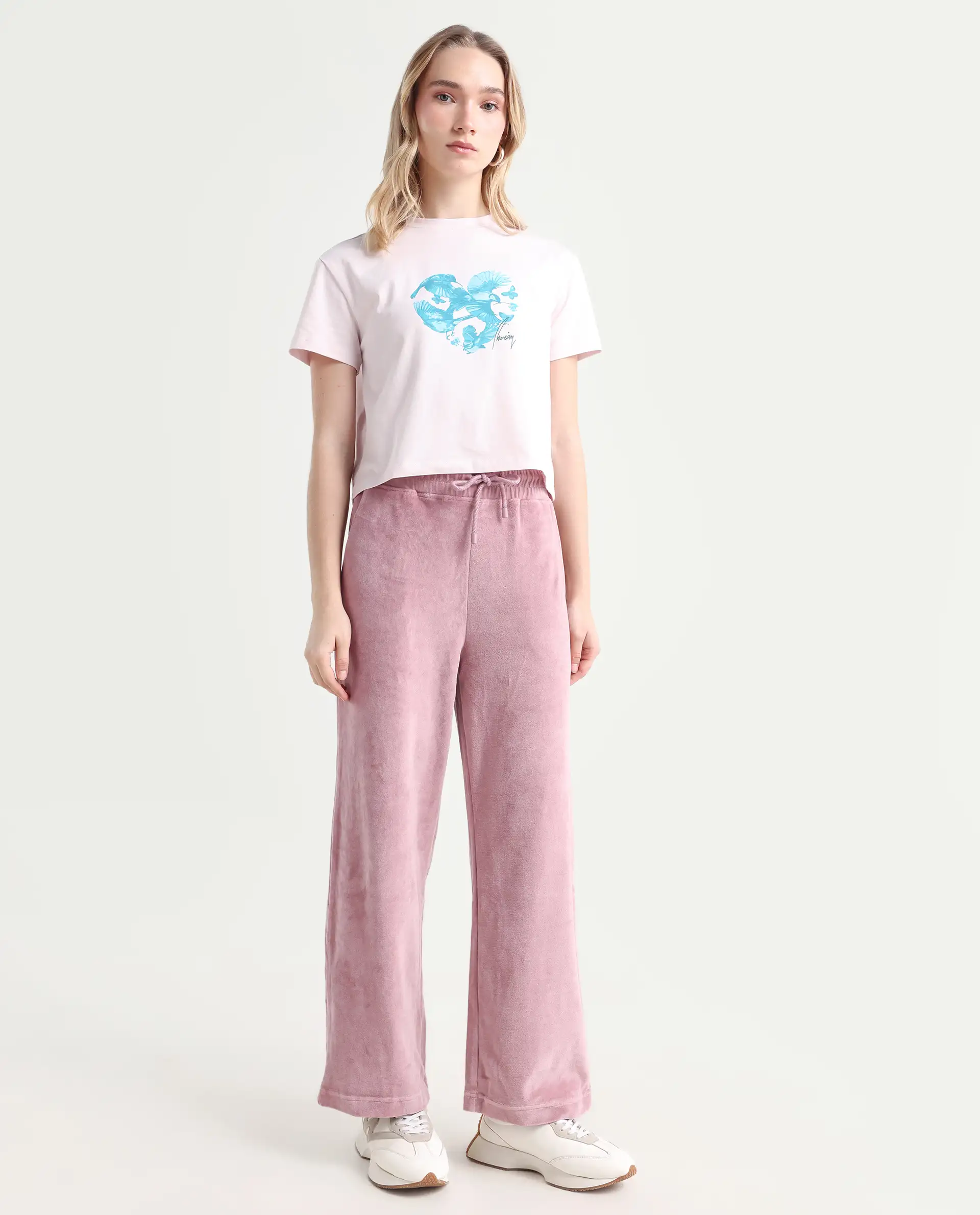 Rareism Women's Pazoo Tt Dusky Pink Cotton Blend Plain Ankle Length Flared Track Pant - Image 6