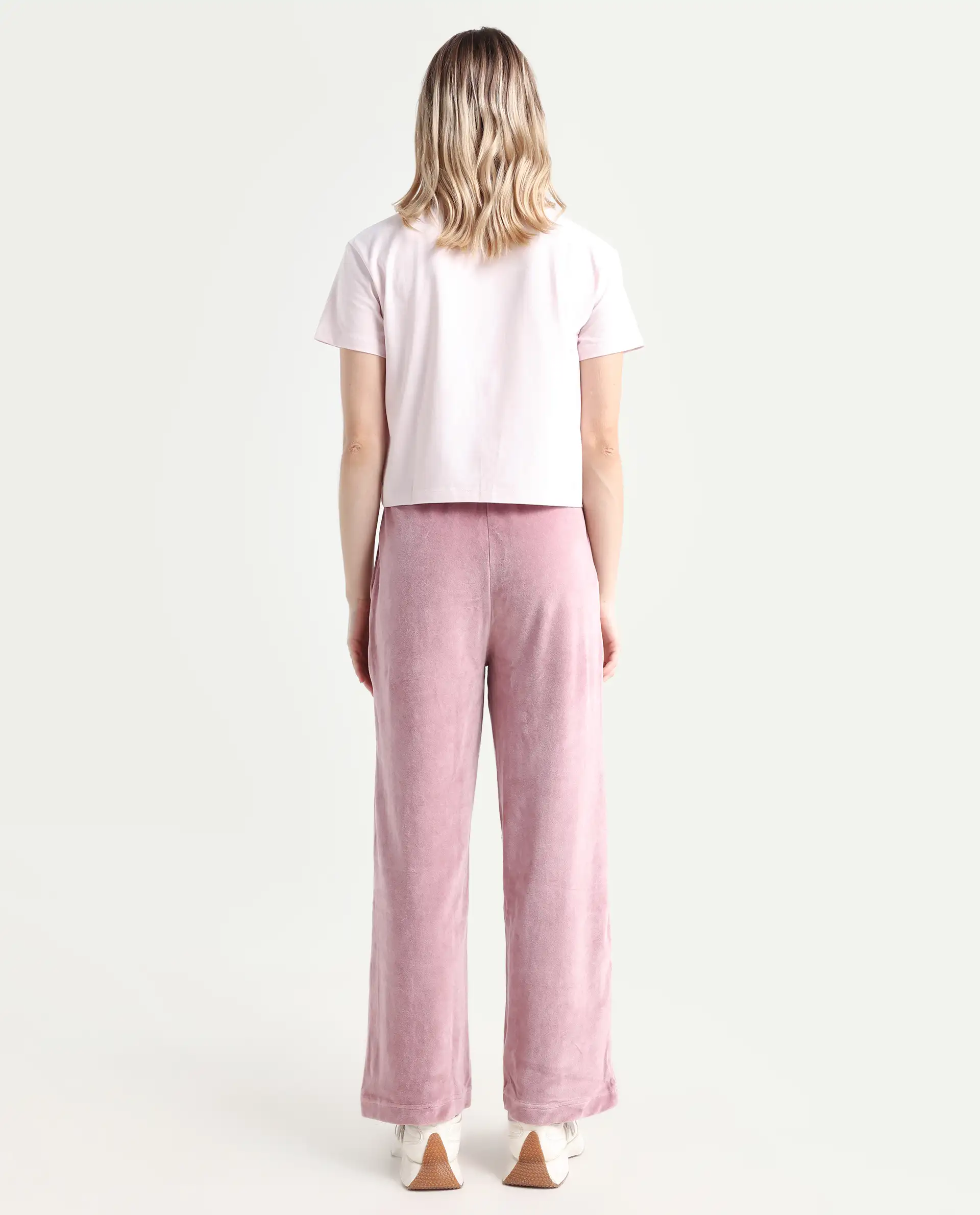 Rareism Women's Pazoo Tt Dusky Pink Cotton Blend Plain Ankle Length Flared Track Pant - Image 7