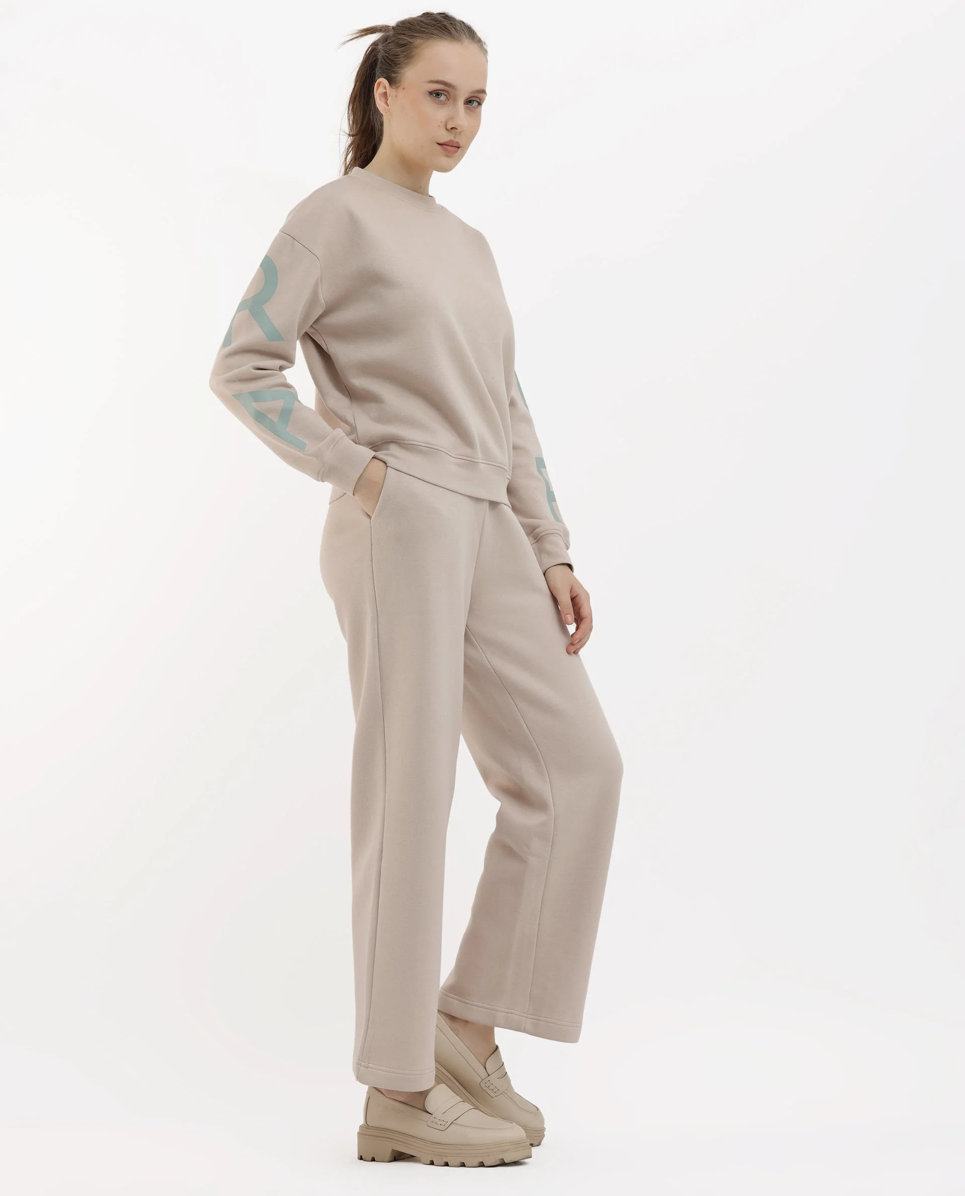Rareism Women's Pazoo F Beige Cotton Blend Plain Ankle Length Flared Track Pant - Image 7