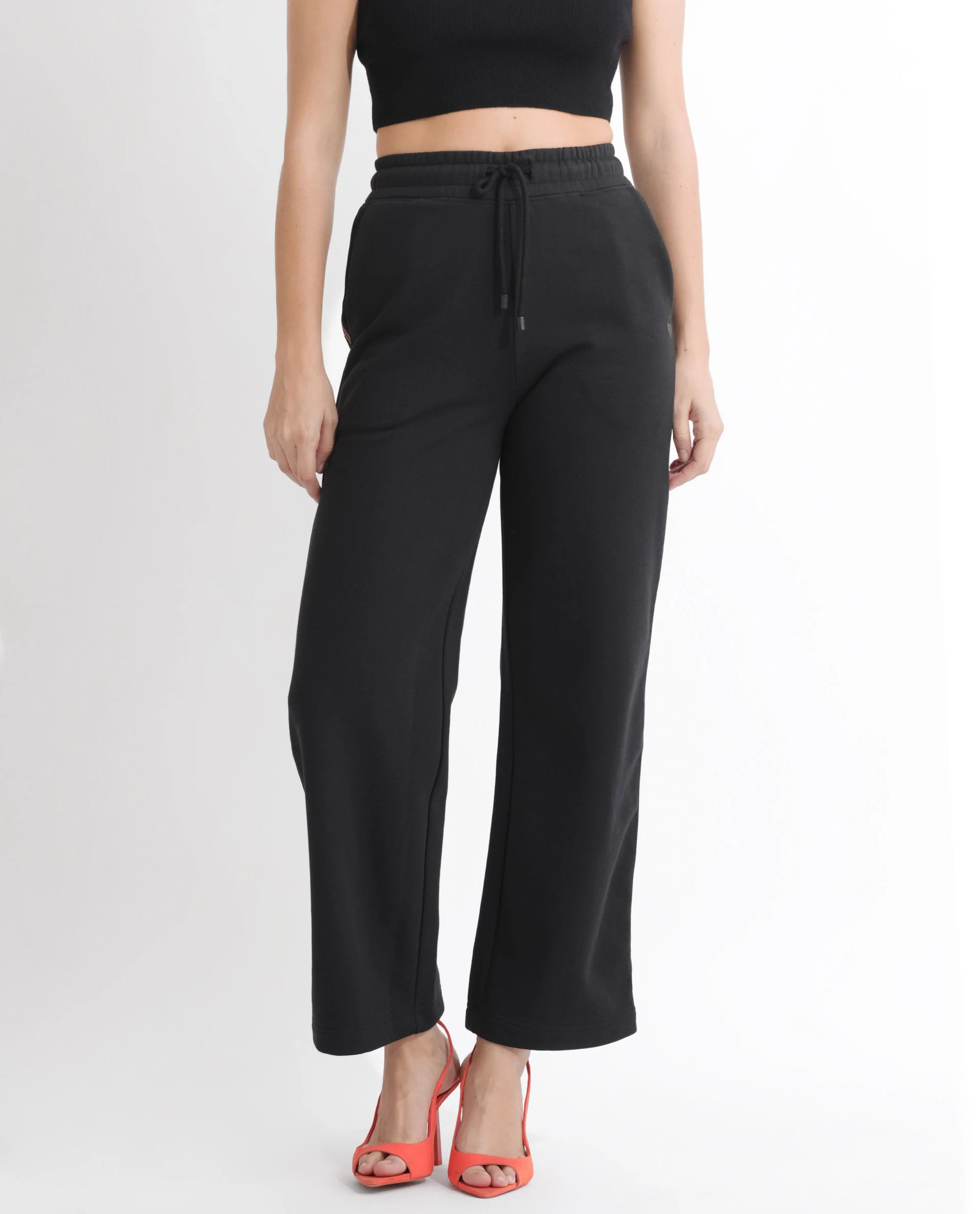 Rareism Women's Pazoo F Black Cotton Blend Plain Ankle Length Flared Track Pant - Image 10