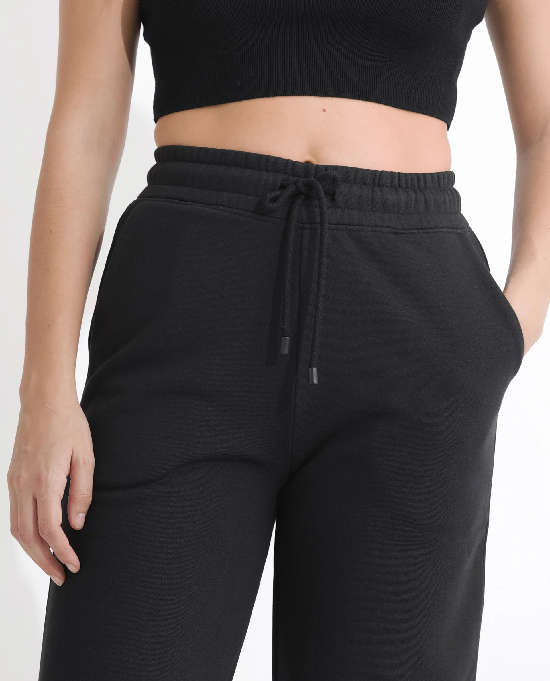 Rareism Women's Pazoo F Black Cotton Blend Plain Ankle Length Flared Track Pant - Image 12