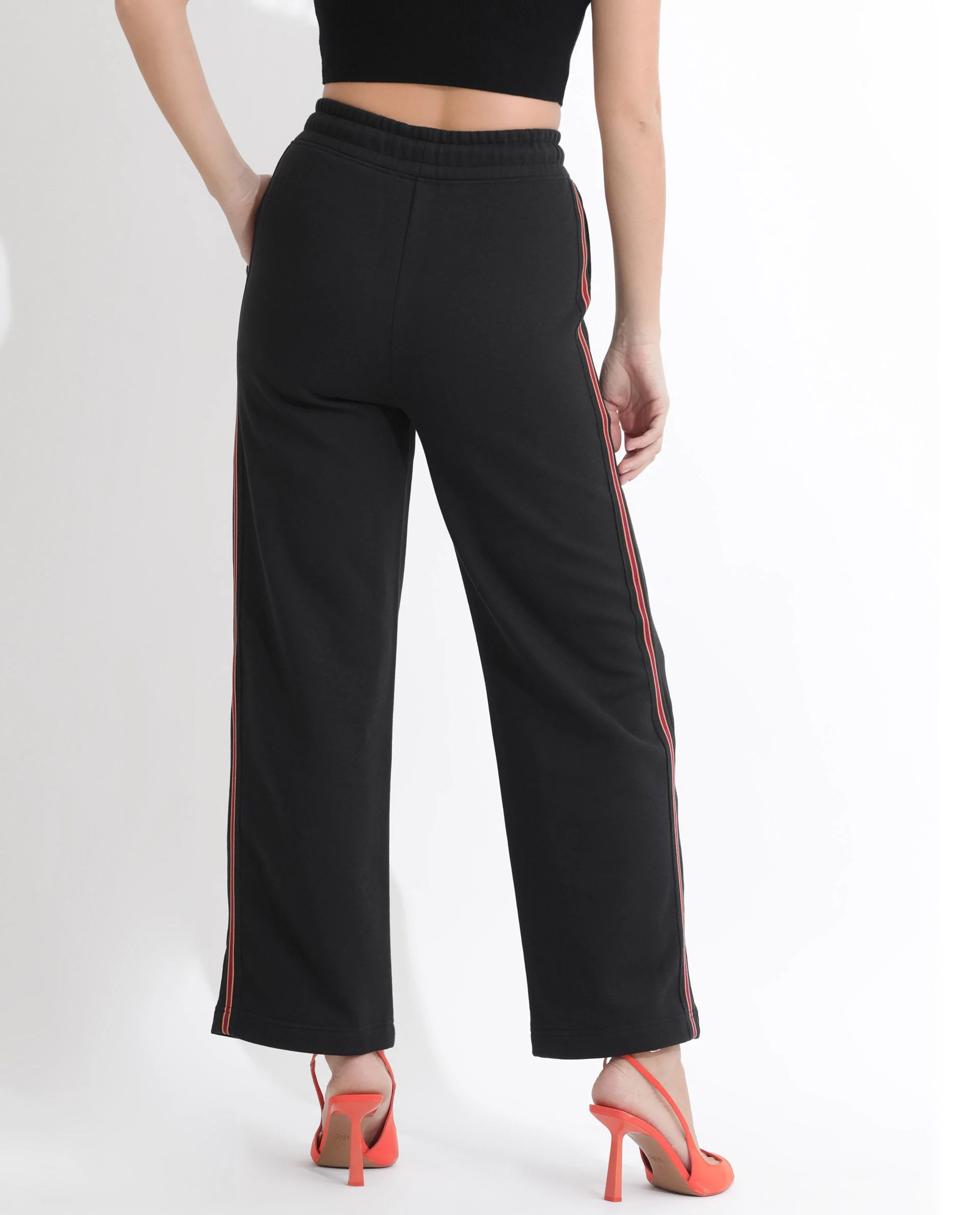 Rareism Women's Pazoo F Black Cotton Blend Plain Ankle Length Flared Track Pant - Image 6