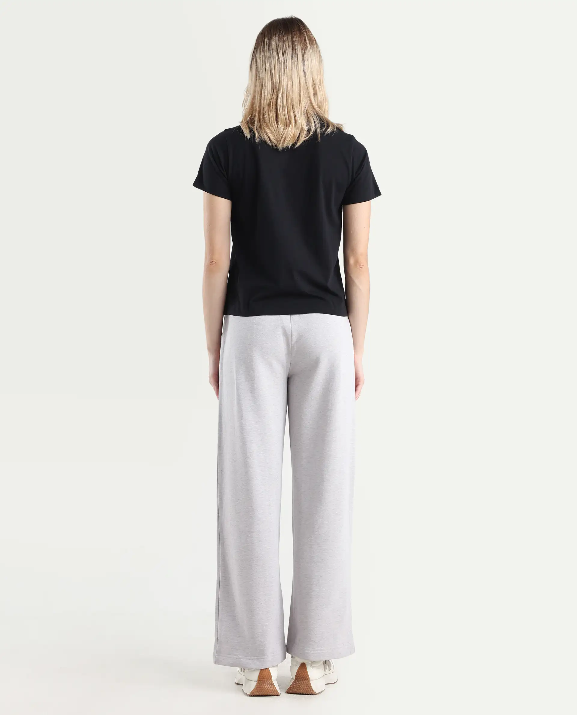 Rareism Women's Pazoo F Melange Grey Cotton Blend Plain Ankle Length Flared Track Pant - Image 7