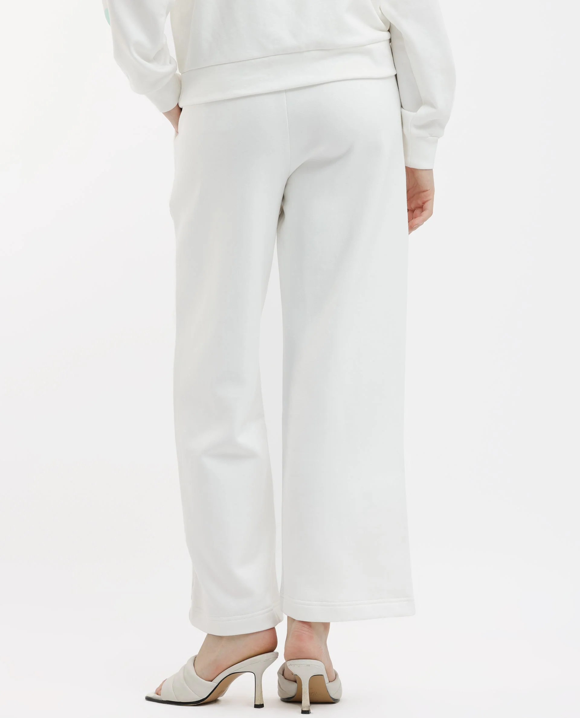 Rareism Women's Pazoo F1 Off White Cotton Blend Plain Ankle Length Flared Track Pant - Image 8