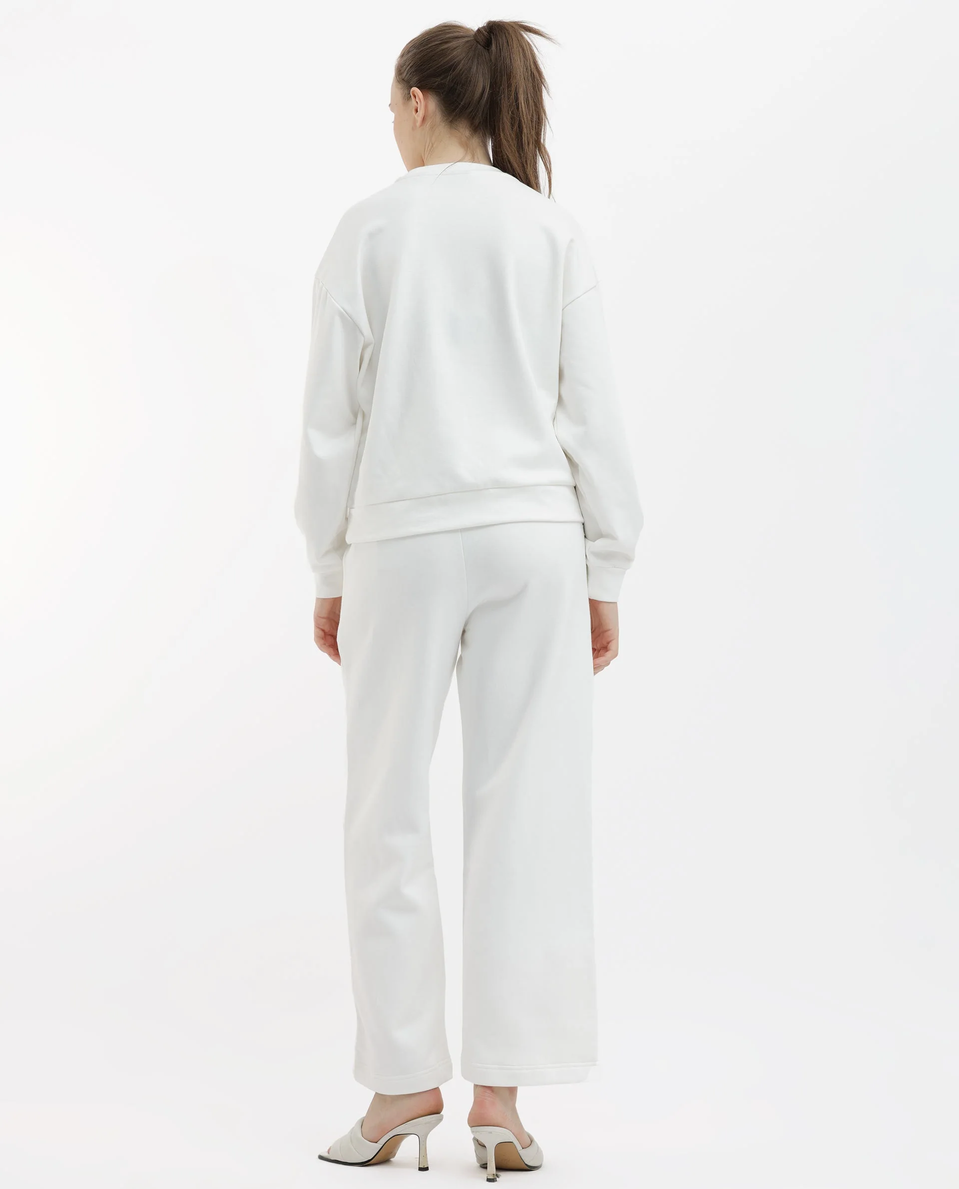 Rareism Women's Pazoo F1 Off White Cotton Blend Plain Ankle Length Flared Track Pant - Image 9