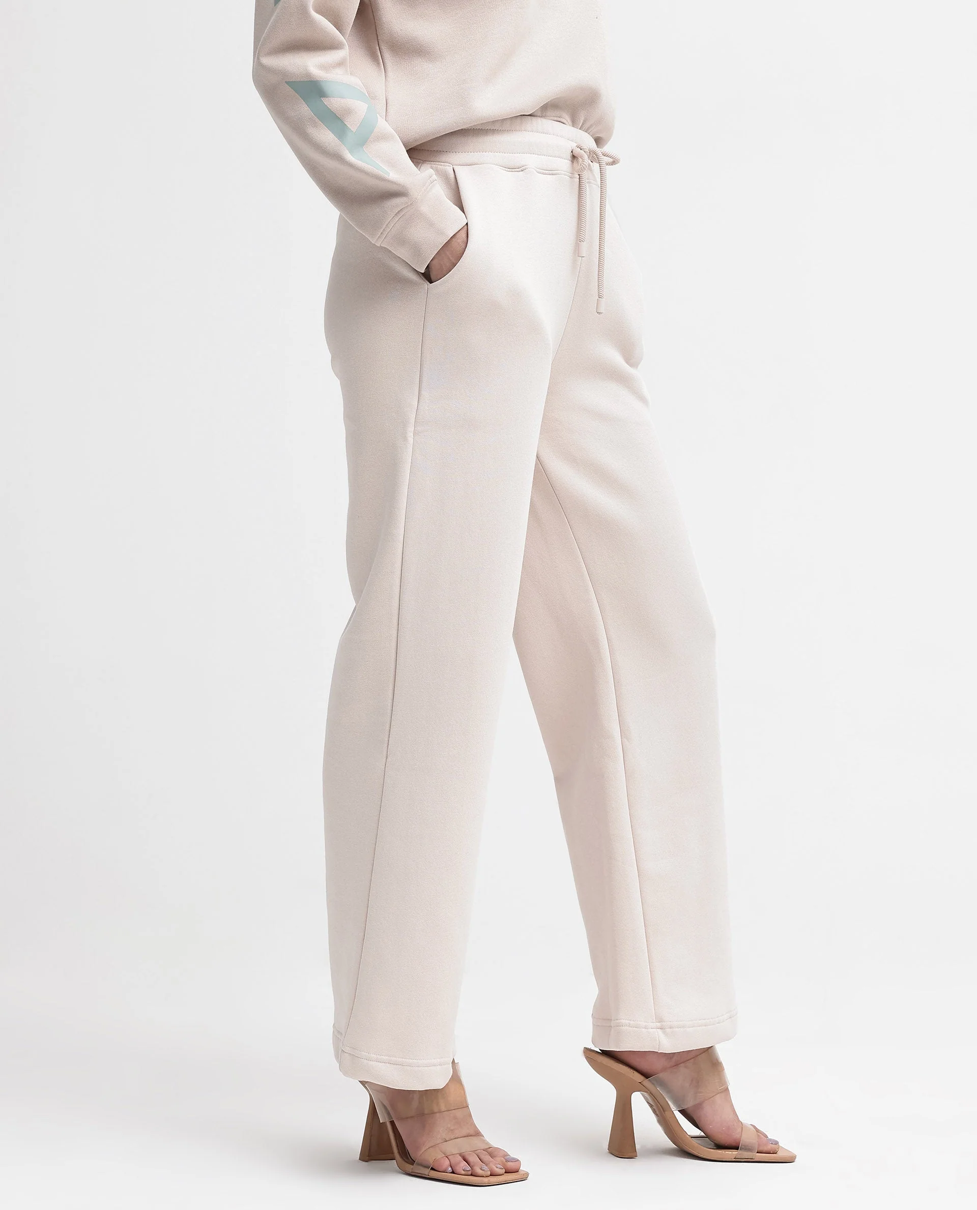 Rareism Women's Pazoo P Beige Cotton Blend Plain Ankle Length Flared Track Pant - Image 3
