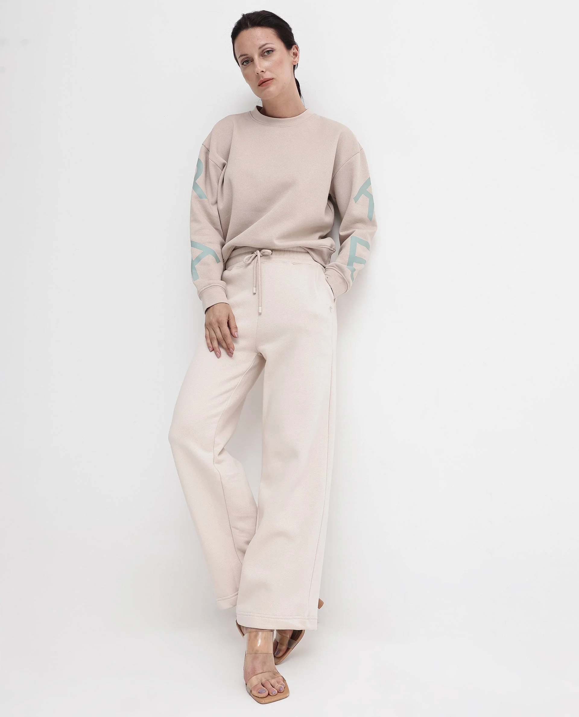 Rareism Women's Pazoo P Beige Cotton Blend Plain Ankle Length Flared Track Pant - Image 5