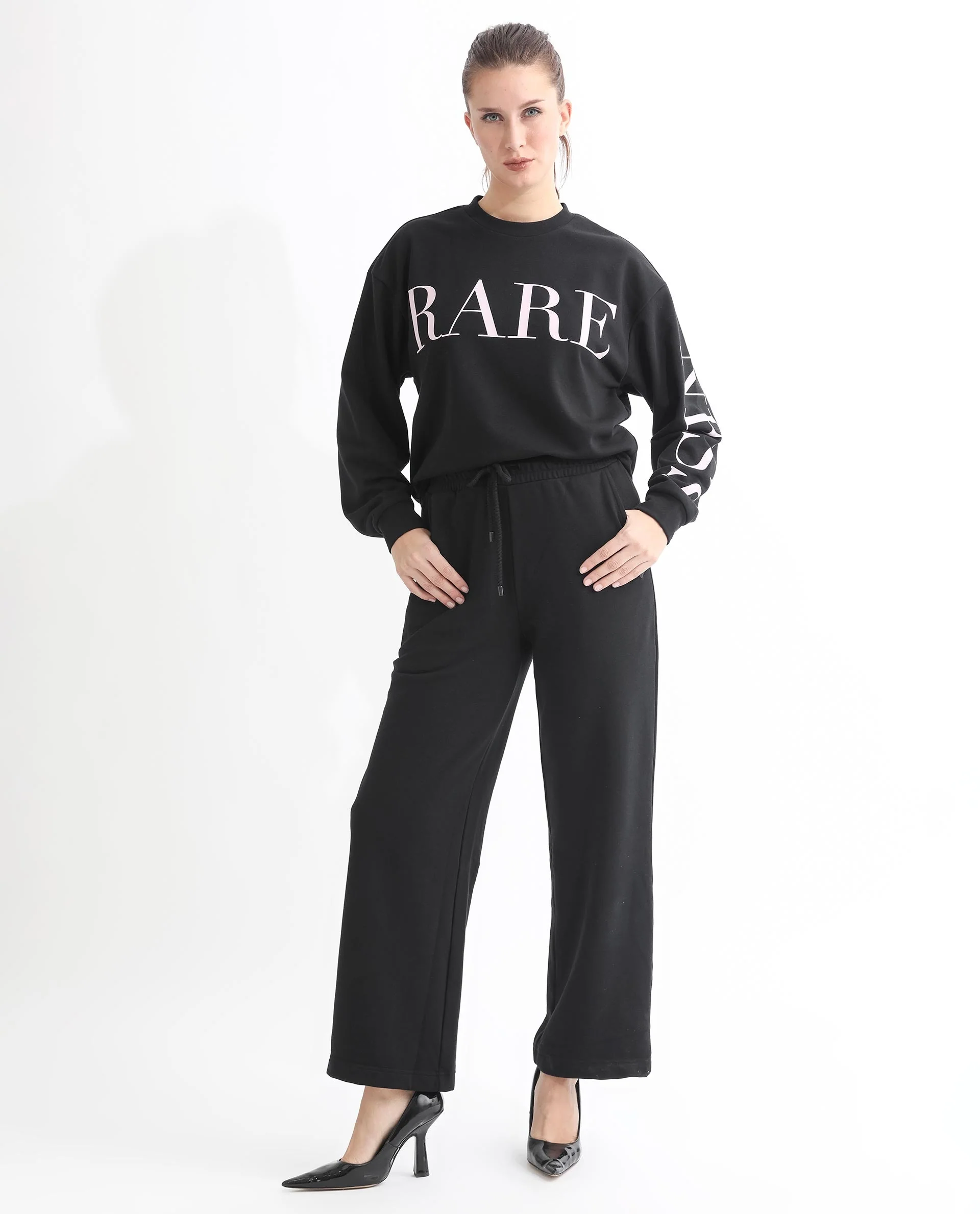 Rareism Women's Pazoo T Black Cotton Blend Plain Ankle Length Flared Track Pant - Image 9