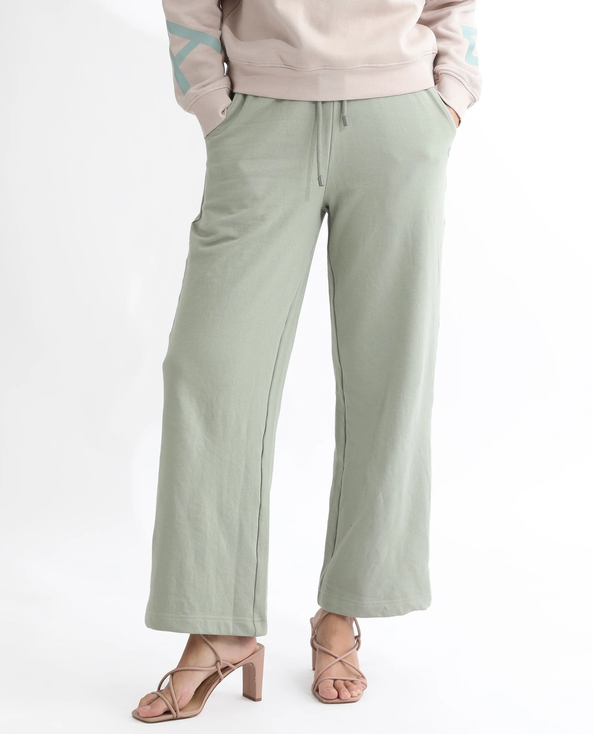 Rareism Women's Pazoo T Dusky Green Cotton Blend Plain Ankle Length Flared Track Pant - Image 6