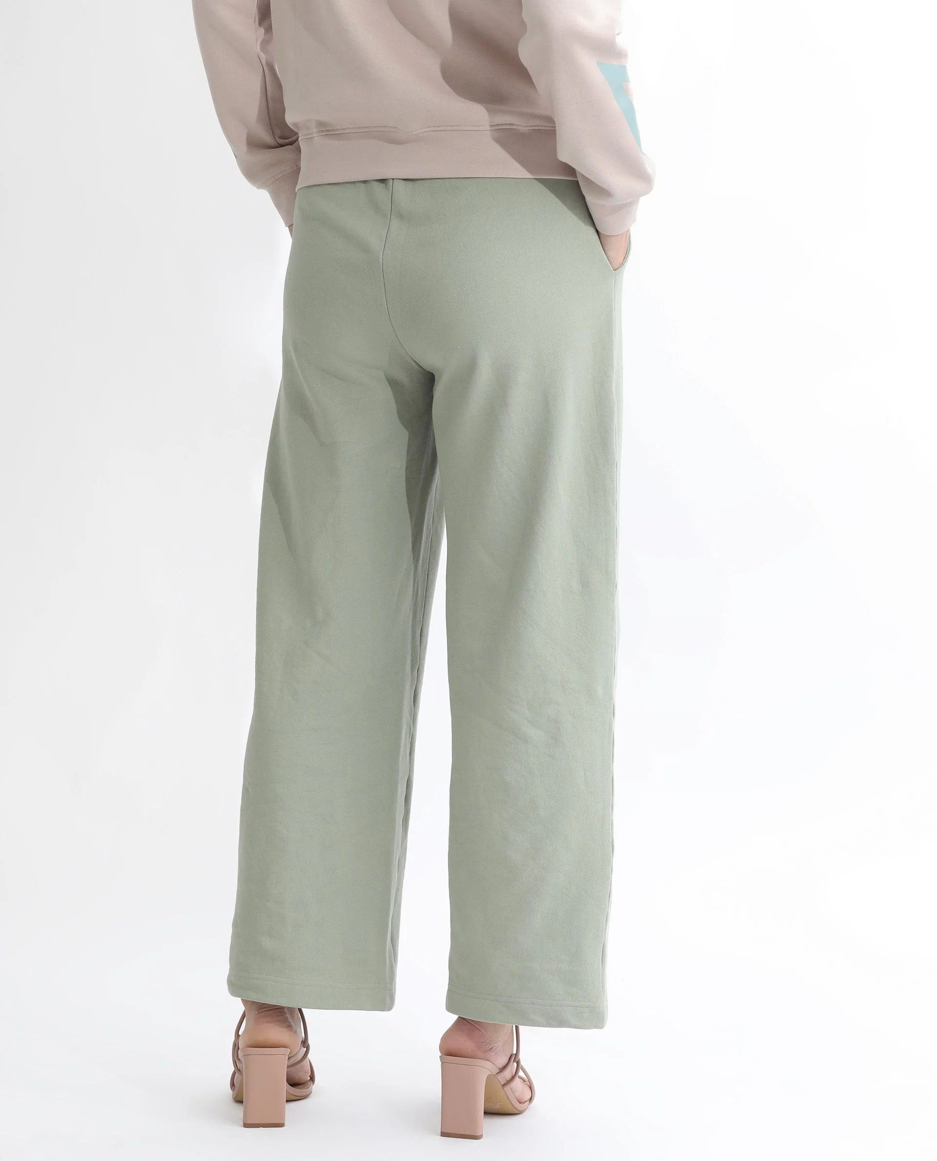 Rareism Women's Pazoo T Dusky Green Cotton Blend Plain Ankle Length Flared Track Pant - Image 9