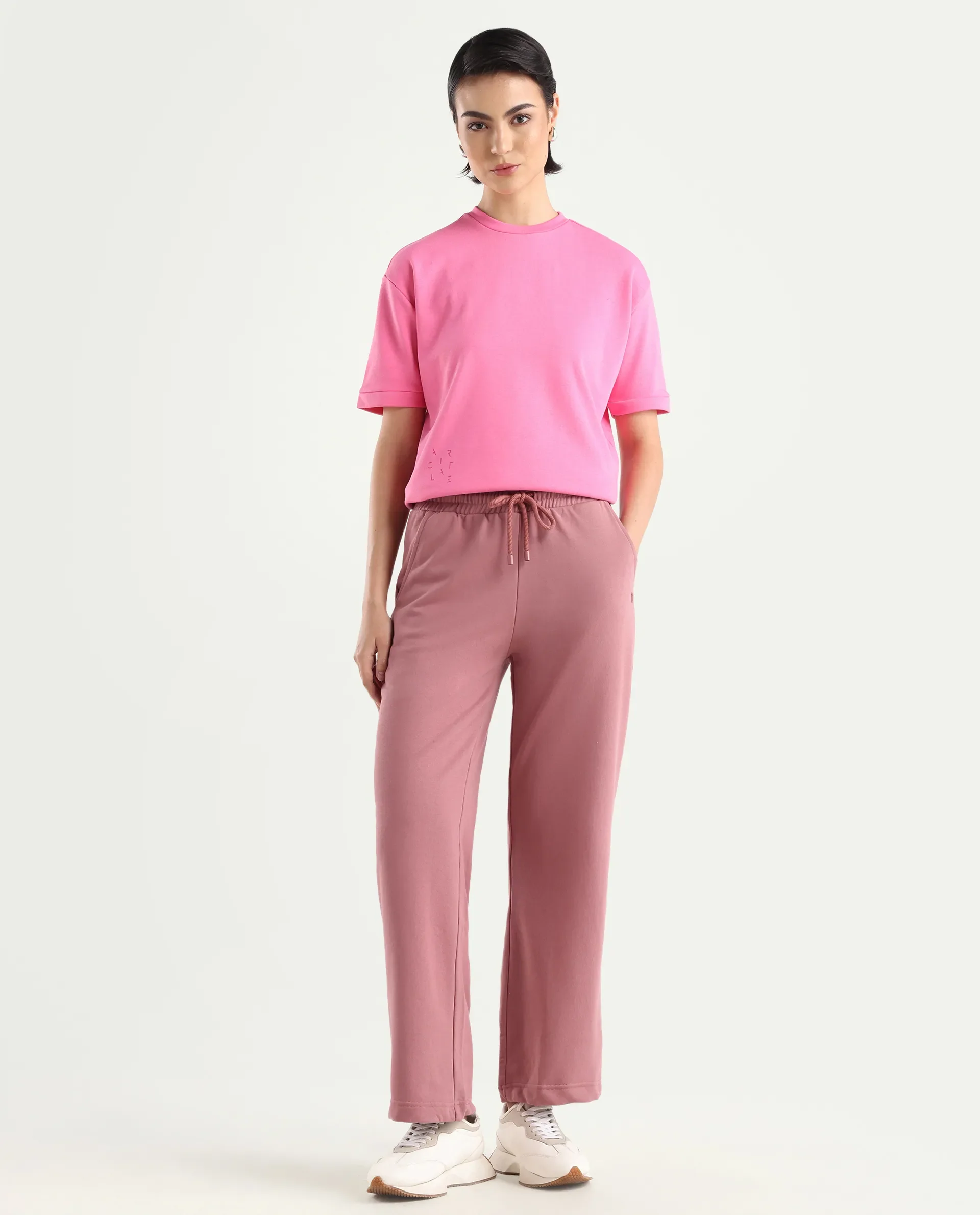 Rareism Women's Pazoo T Dusky Pink Cotton Blend Plain Ankle Length Flared Track Pant - Image 2