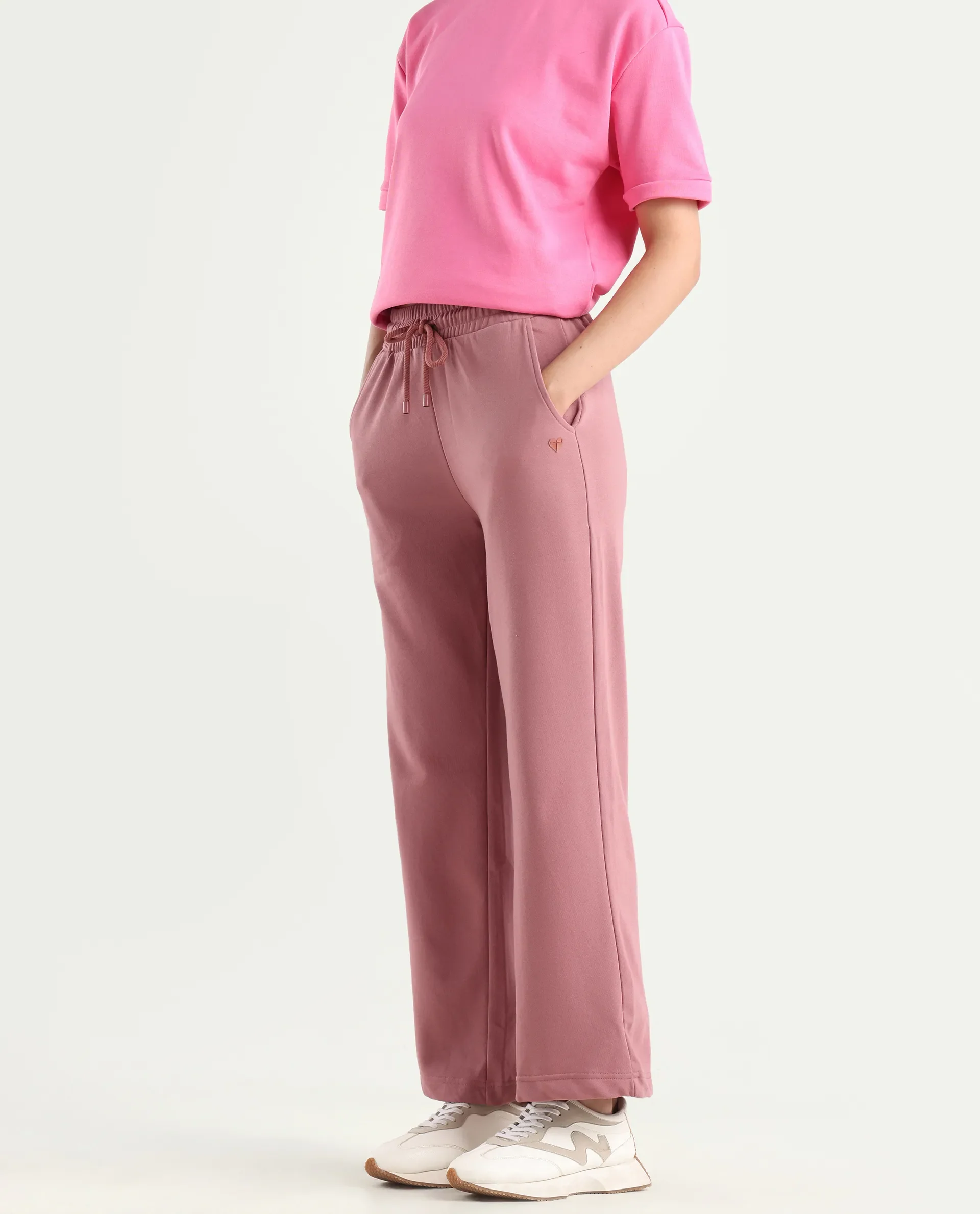 Rareism Women's Pazoo T Dusky Pink Cotton Blend Plain Ankle Length Flared Track Pant - Image 3