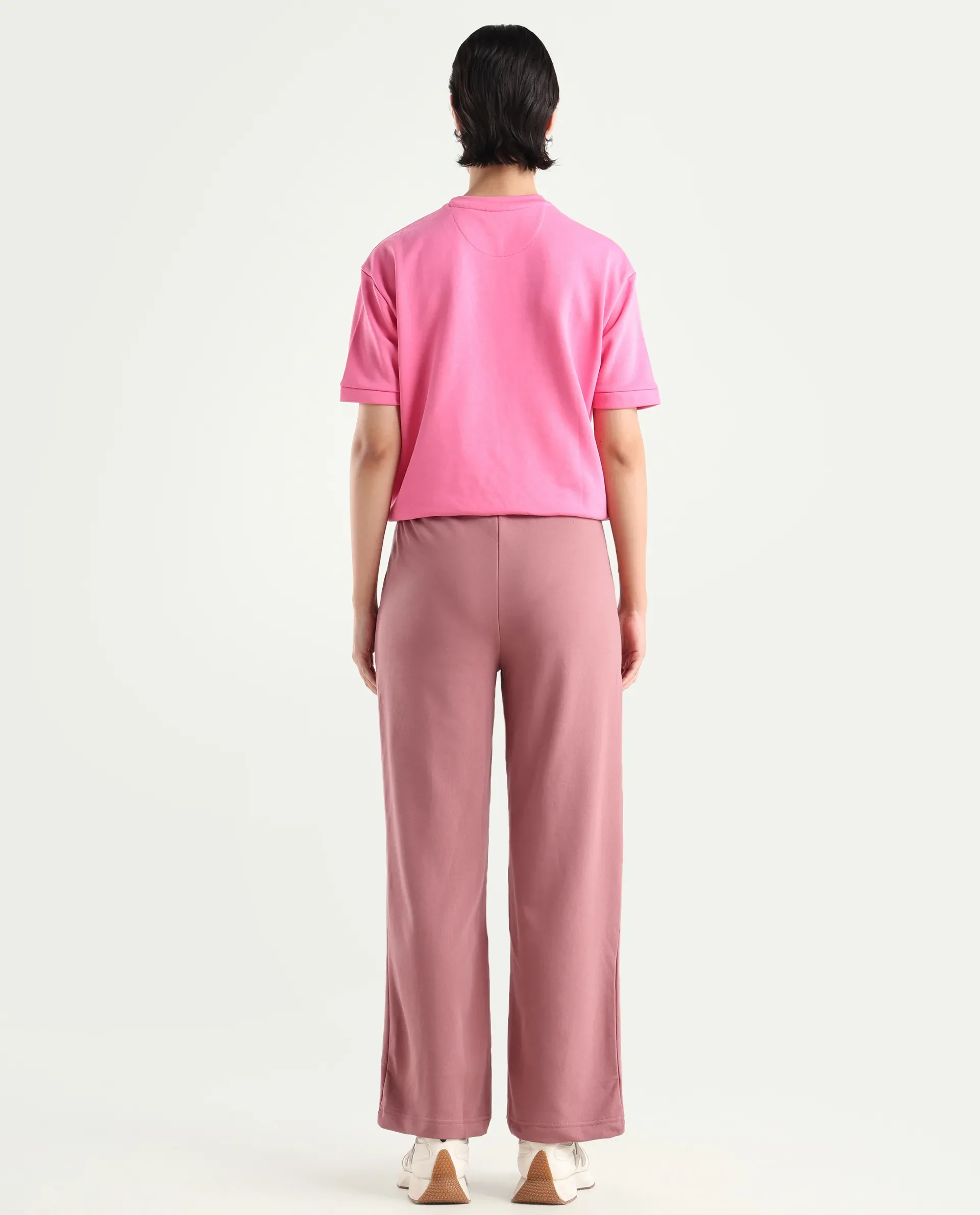 Rareism Women's Pazoo T Dusky Pink Cotton Blend Plain Ankle Length Flared Track Pant - Image 7