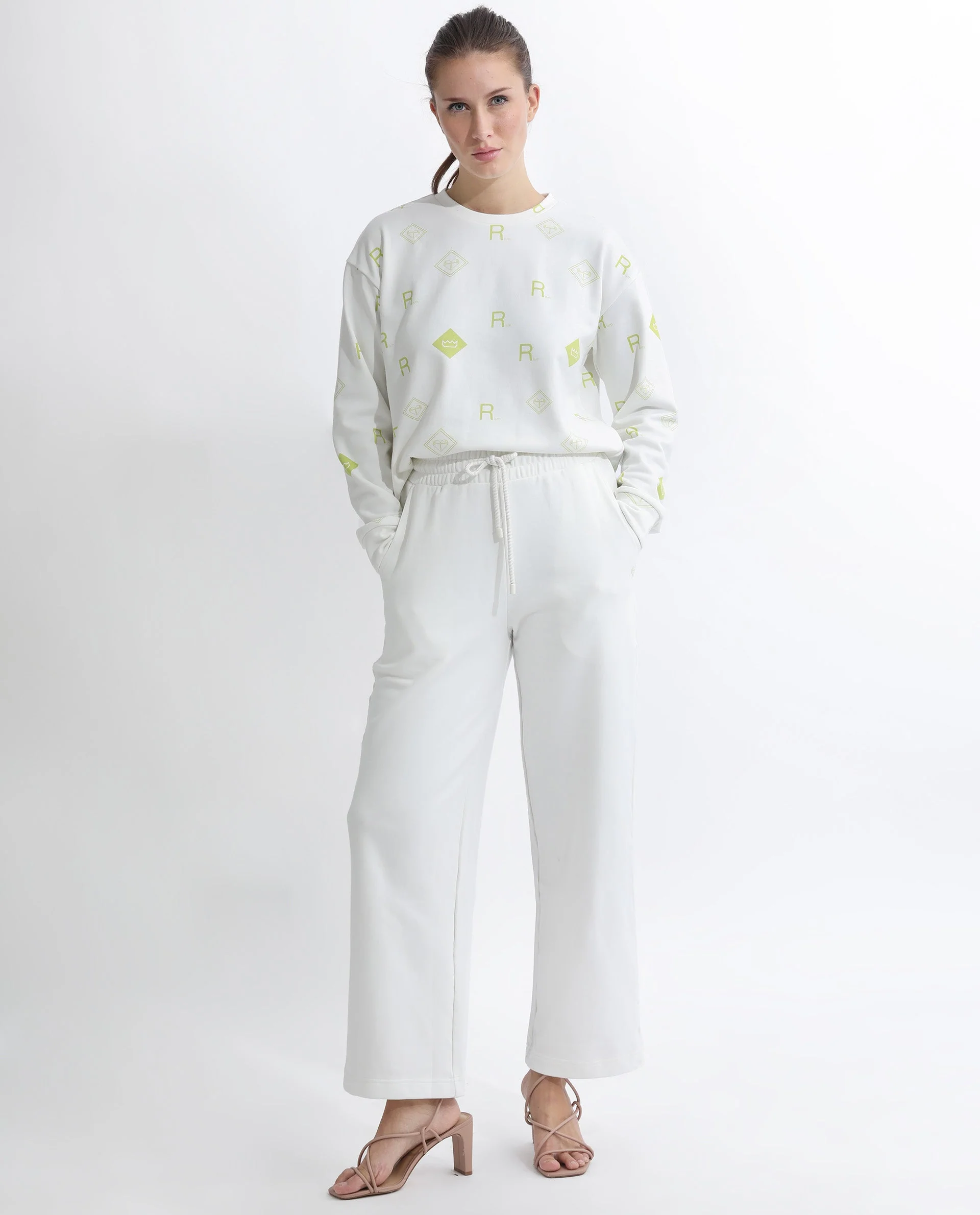 Rareism Women's Pazoo T Off White Cotton Blend Plain Ankle Length Flared Track Pant - Image 5