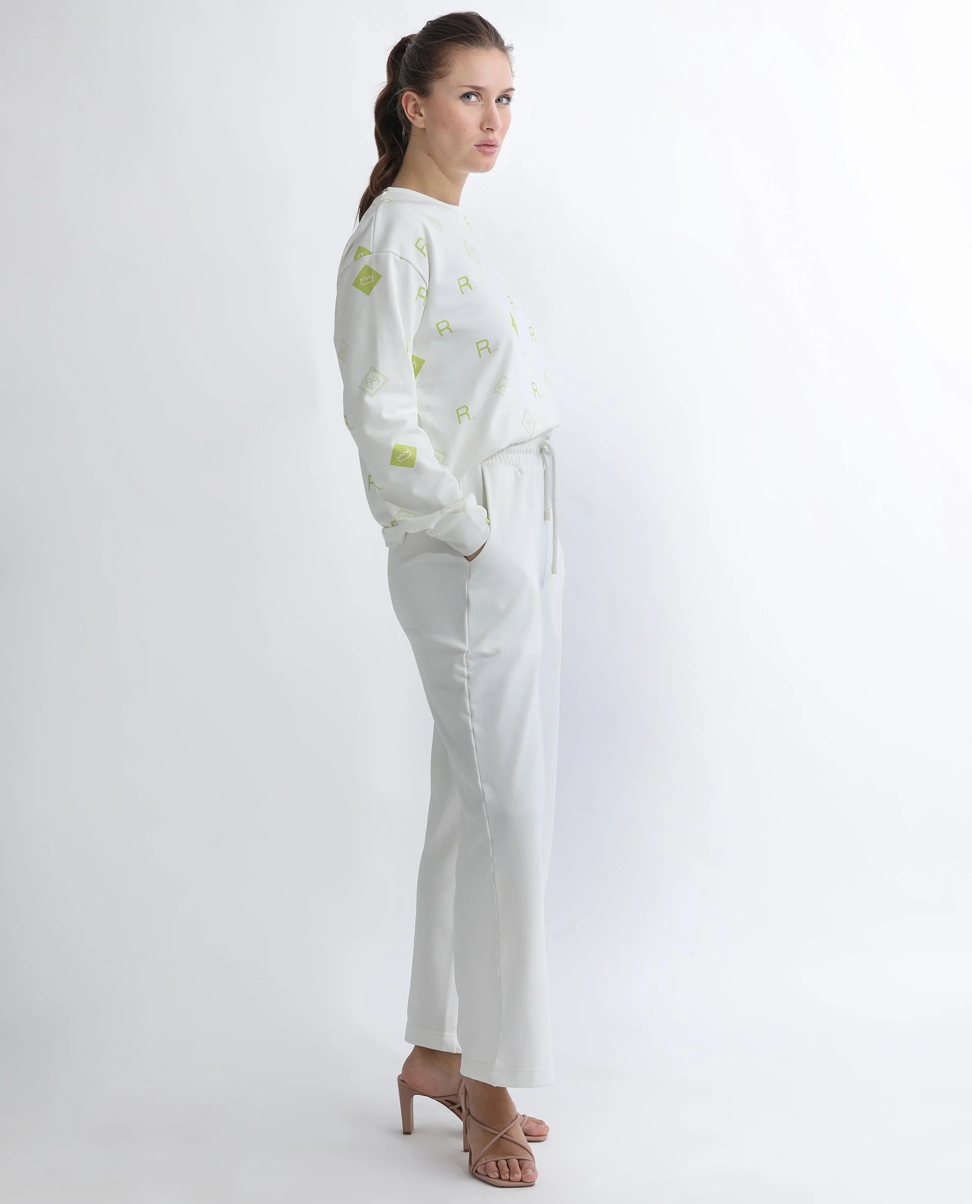 Rareism Women's Pazoo T Off White Cotton Blend Plain Ankle Length Flared Track Pant - Image 7