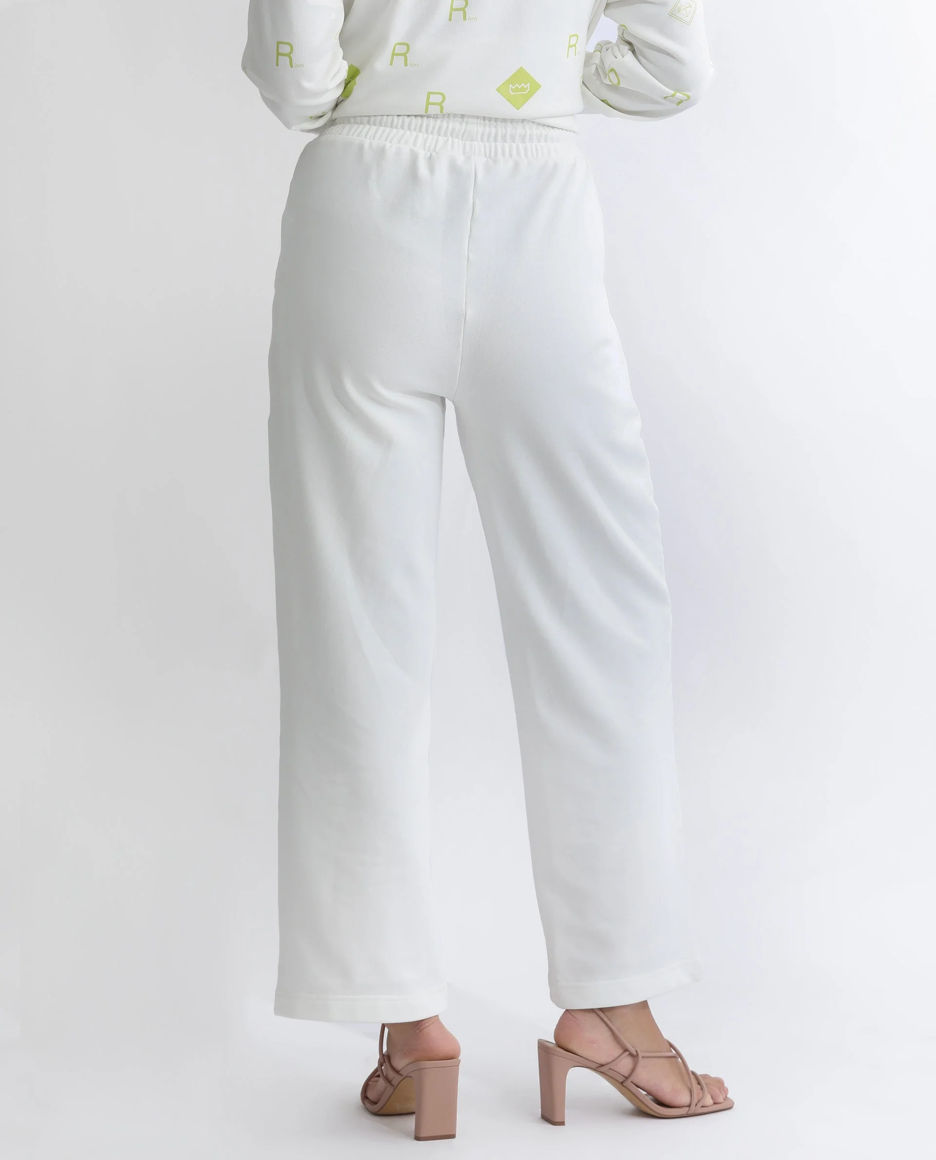 Rareism Women's Pazoo T Off White Cotton Blend Plain Ankle Length Flared Track Pant - Image 9
