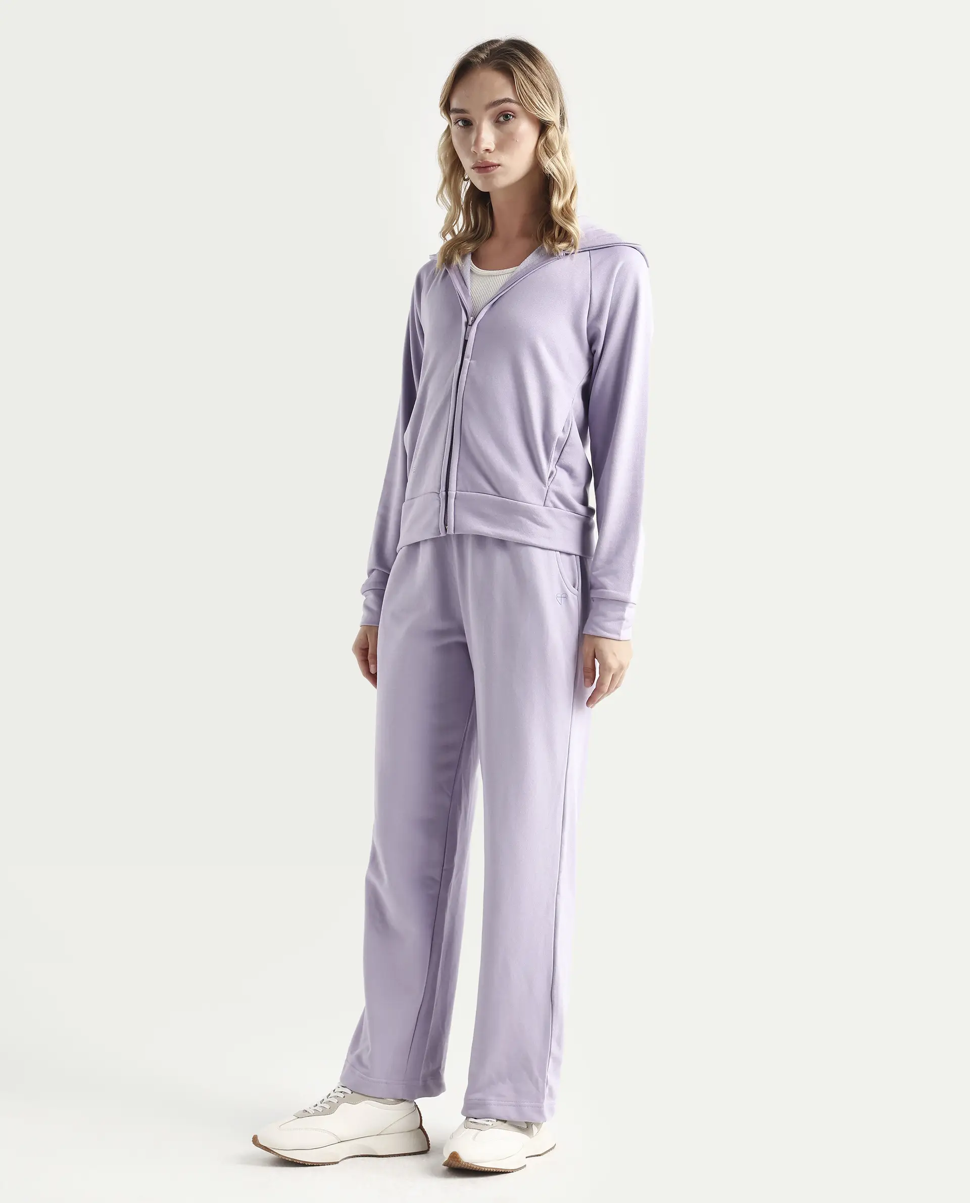 Rareism Women's Pazoo T Pastel Purple Cotton Blend Plain Ankle Length Flared Track Pant - Image 5