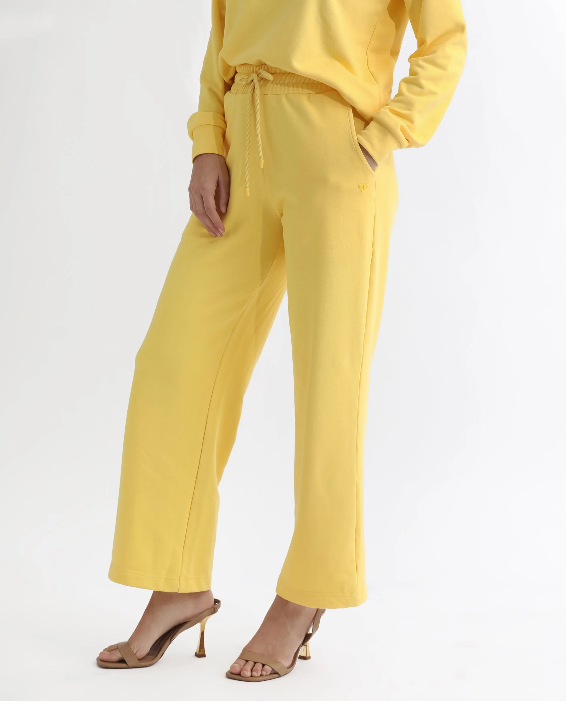 Rareism Women's Pazoo T Yellow Cotton Blend Plain Ankle Length Flared Track Pant - Image 10