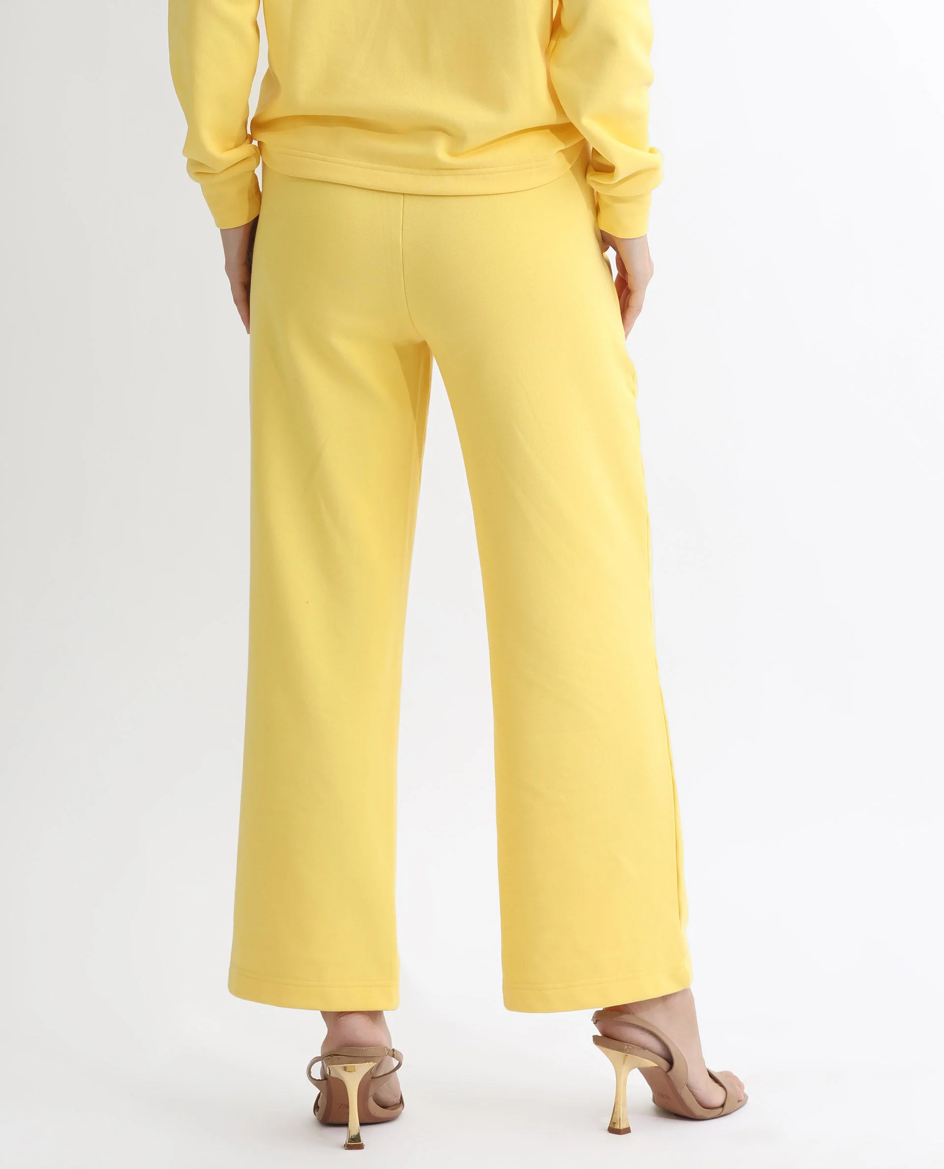 Rareism Women's Pazoo T Yellow Cotton Blend Plain Ankle Length Flared Track Pant - Image 11