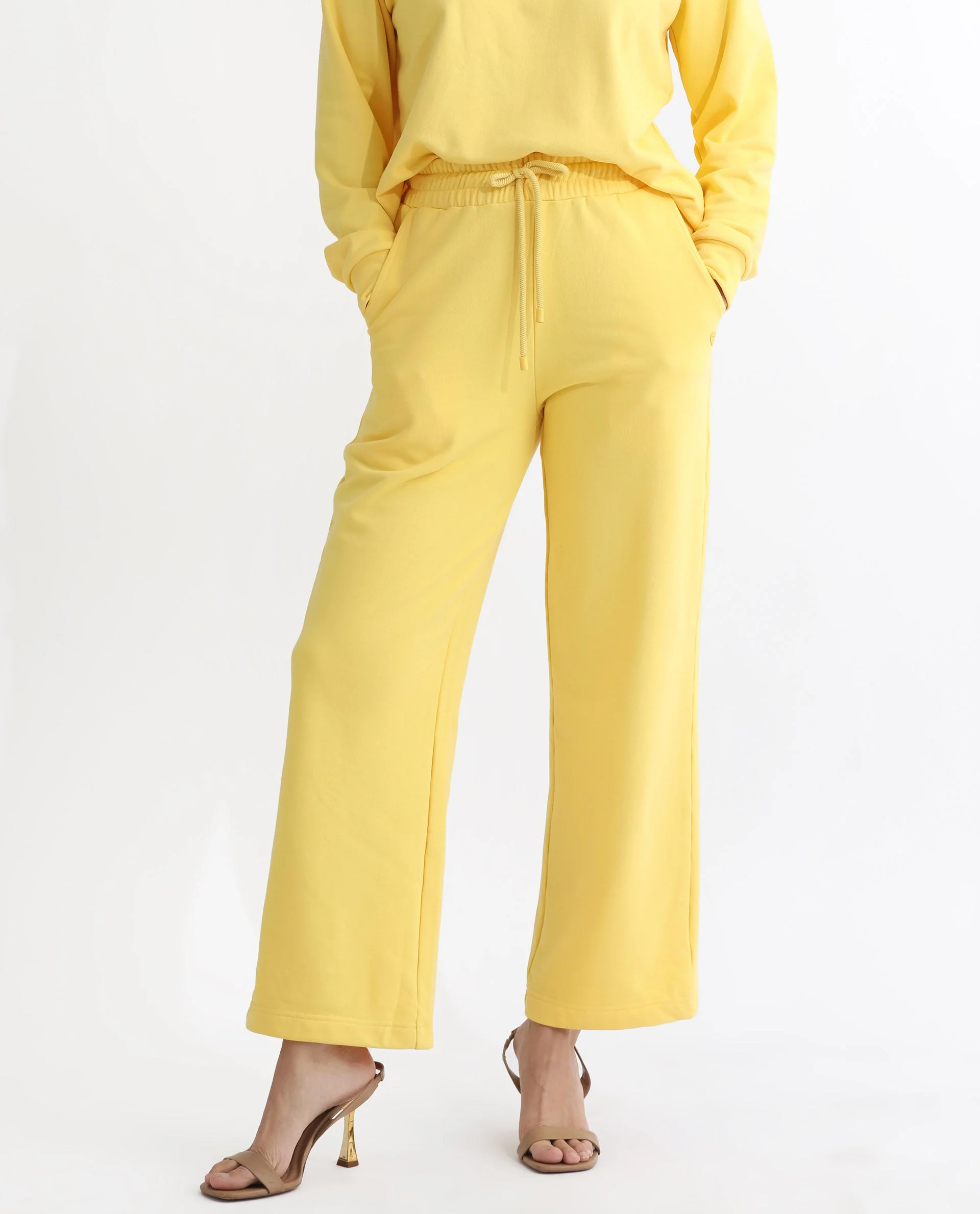Rareism Women's Pazoo T Yellow Cotton Blend Plain Ankle Length Flared Track Pant - Image 2