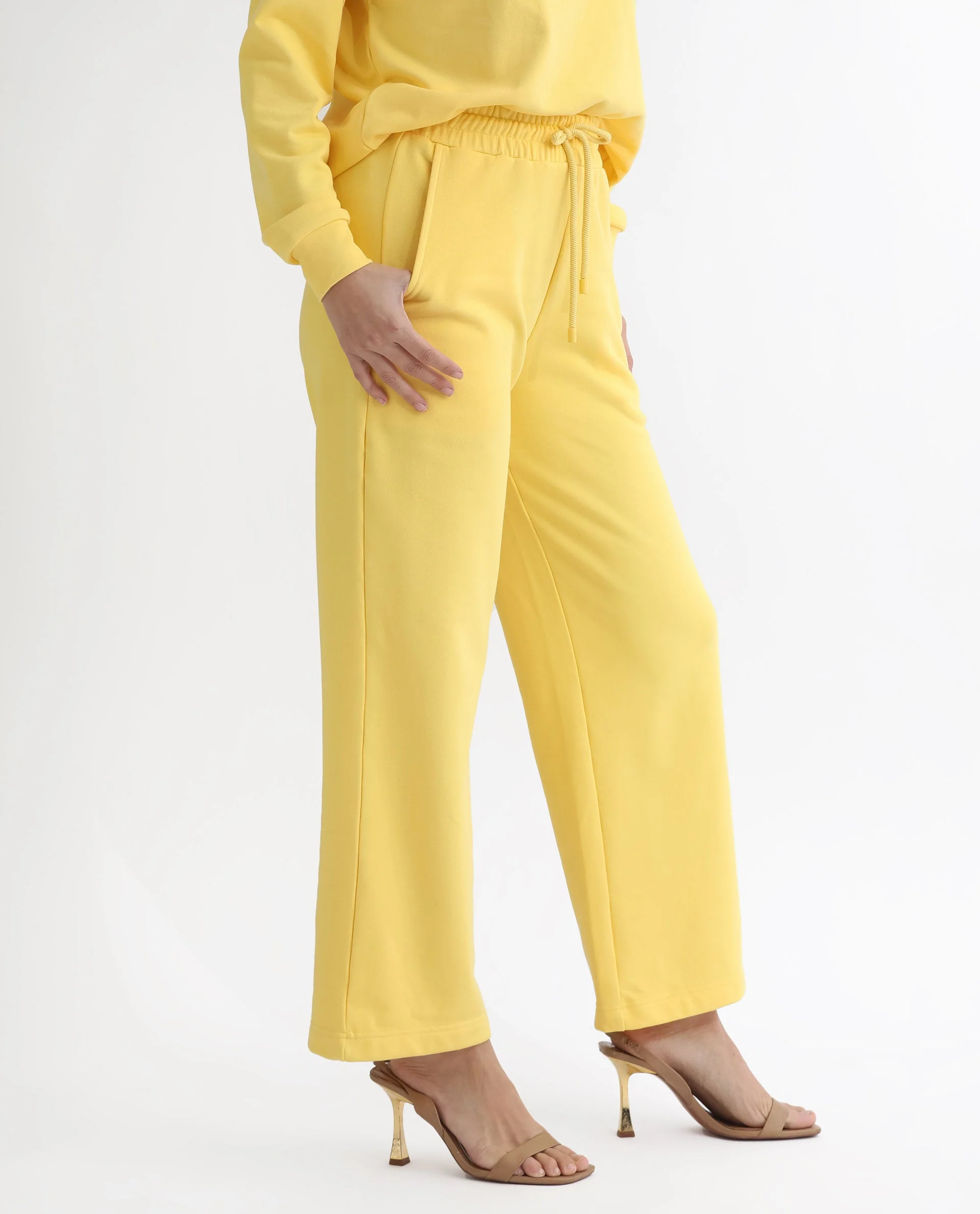 Rareism Women's Pazoo T Yellow Cotton Blend Plain Ankle Length Flared Track Pant - Image 5