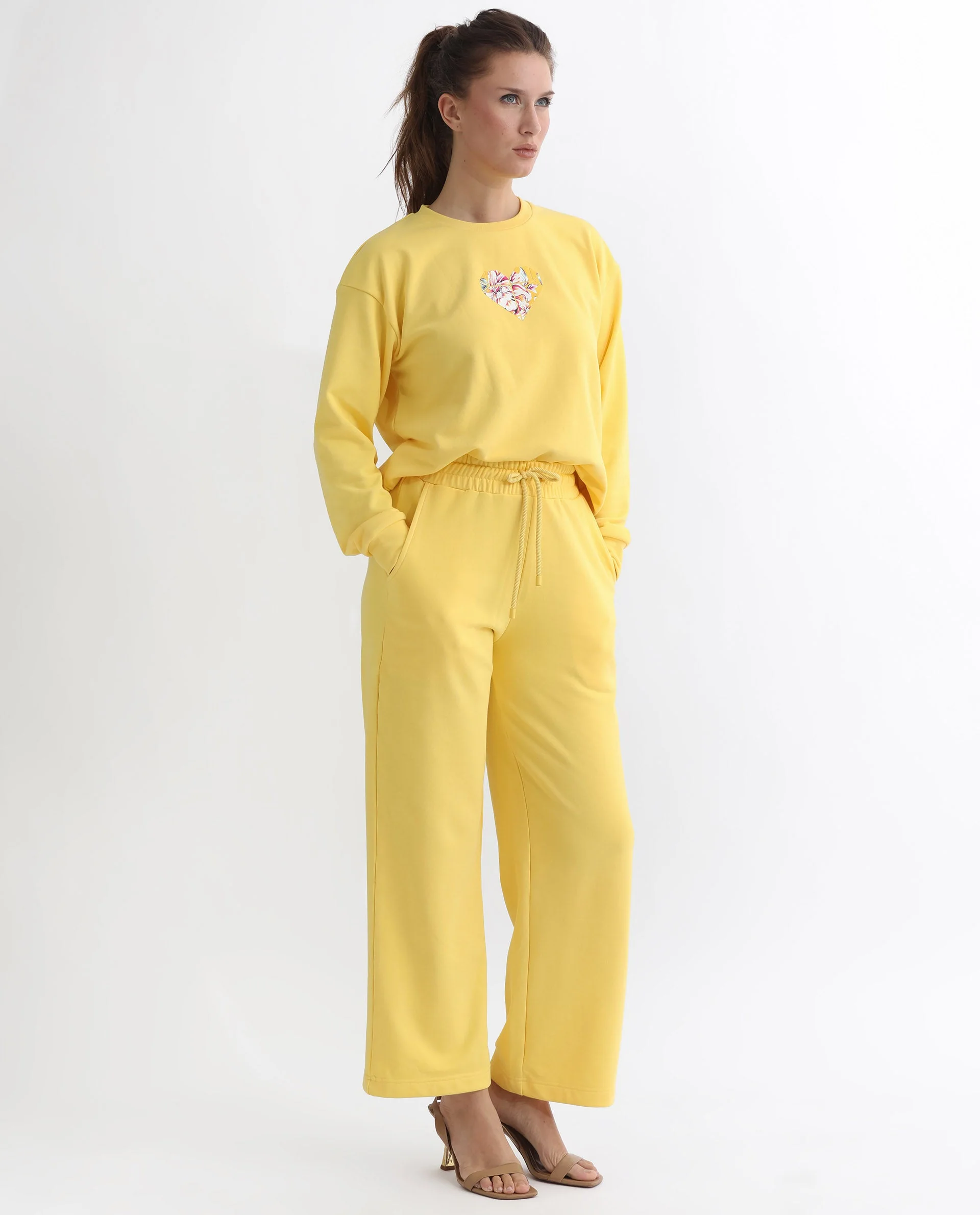 Rareism Women's Pazoo T Yellow Cotton Blend Plain Ankle Length Flared Track Pant - Image 6