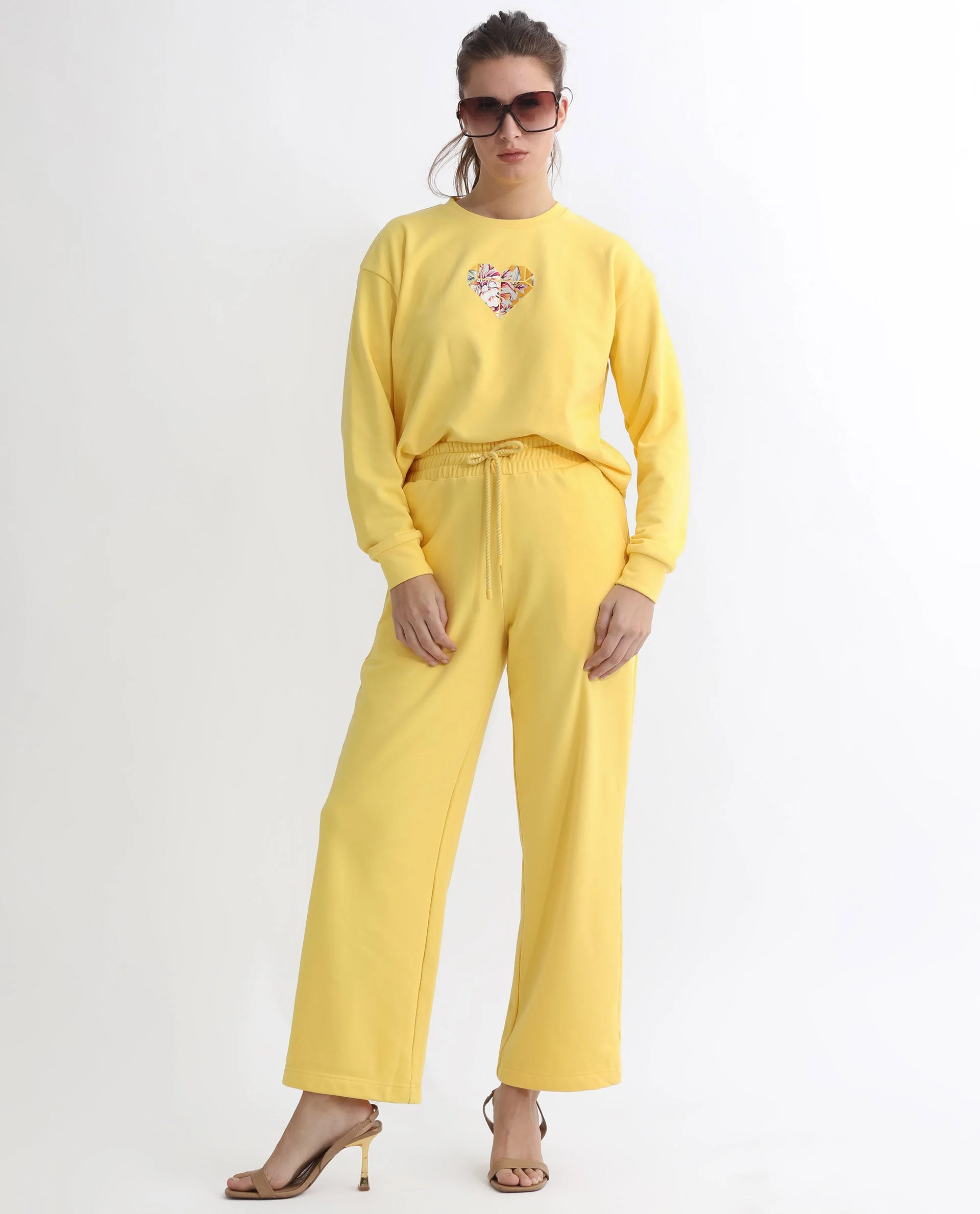 Rareism Women's Pazoo T Yellow Cotton Blend Plain Ankle Length Flared Track Pant - Image 8