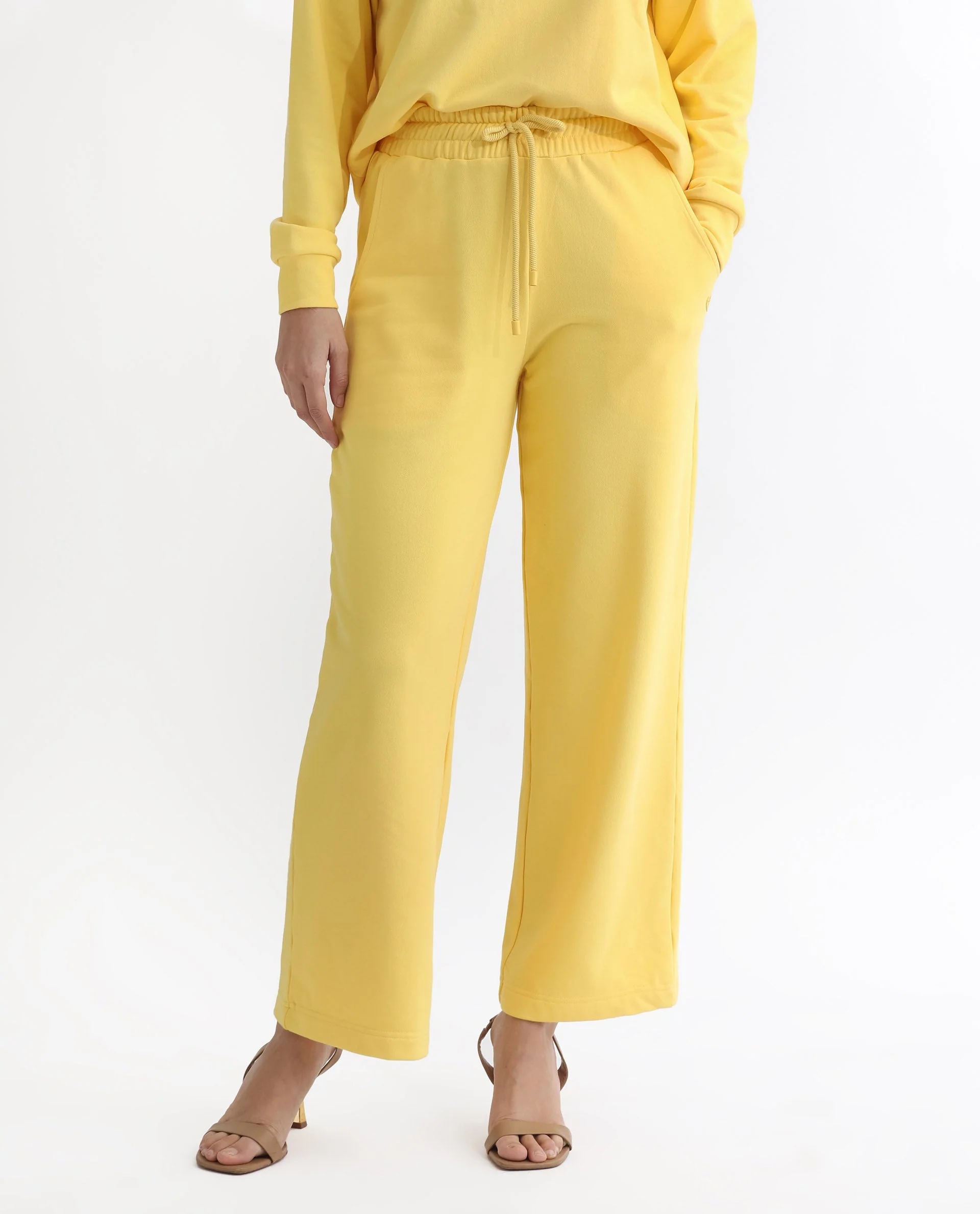 Rareism Women's Pazoo T Yellow Cotton Blend Plain Ankle Length Flared Track Pant - Image 9