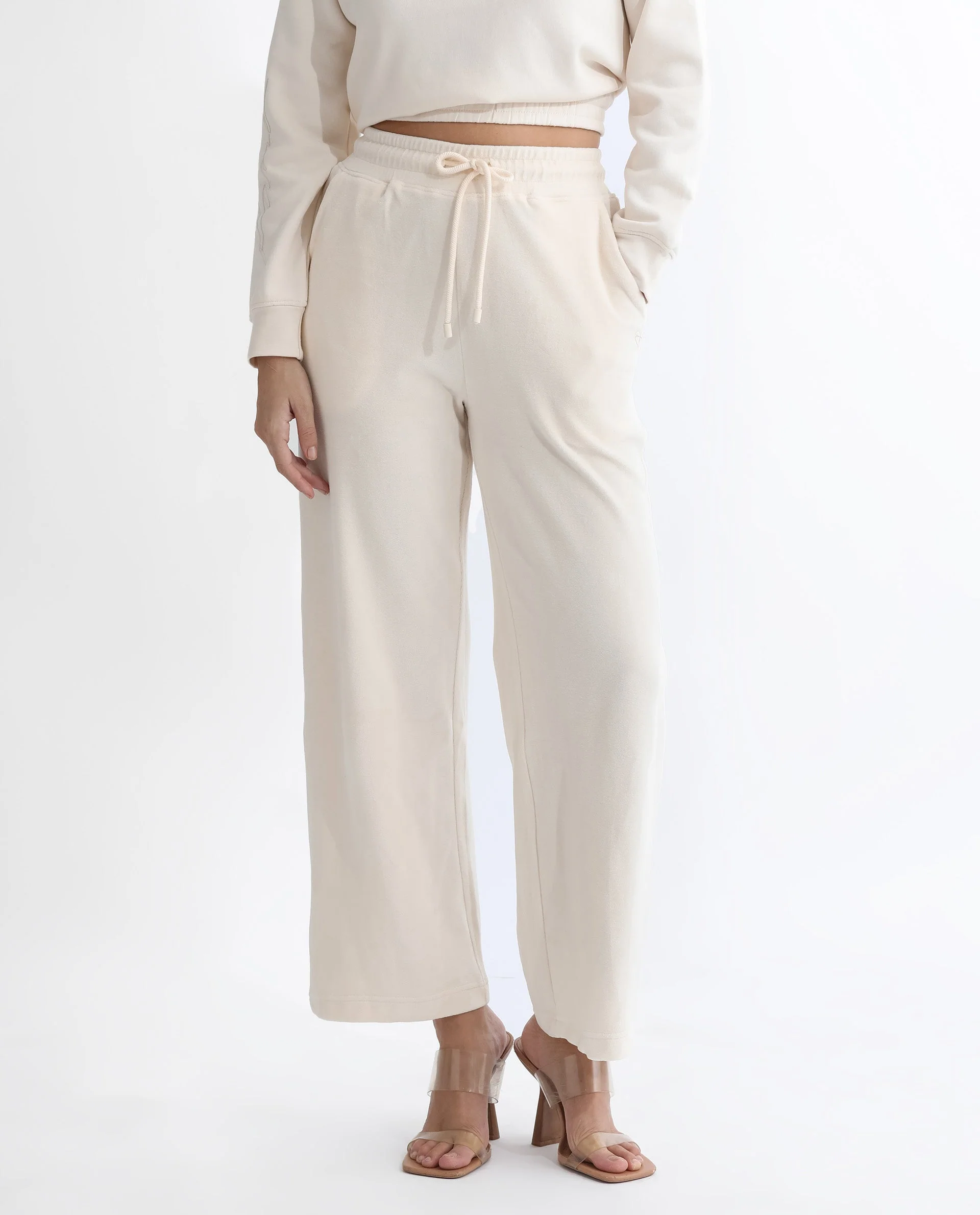 Rareism Women's Pazoo Tt Beige Cotton Blend Plain Ankle Length Flared Track Pant - Image 10