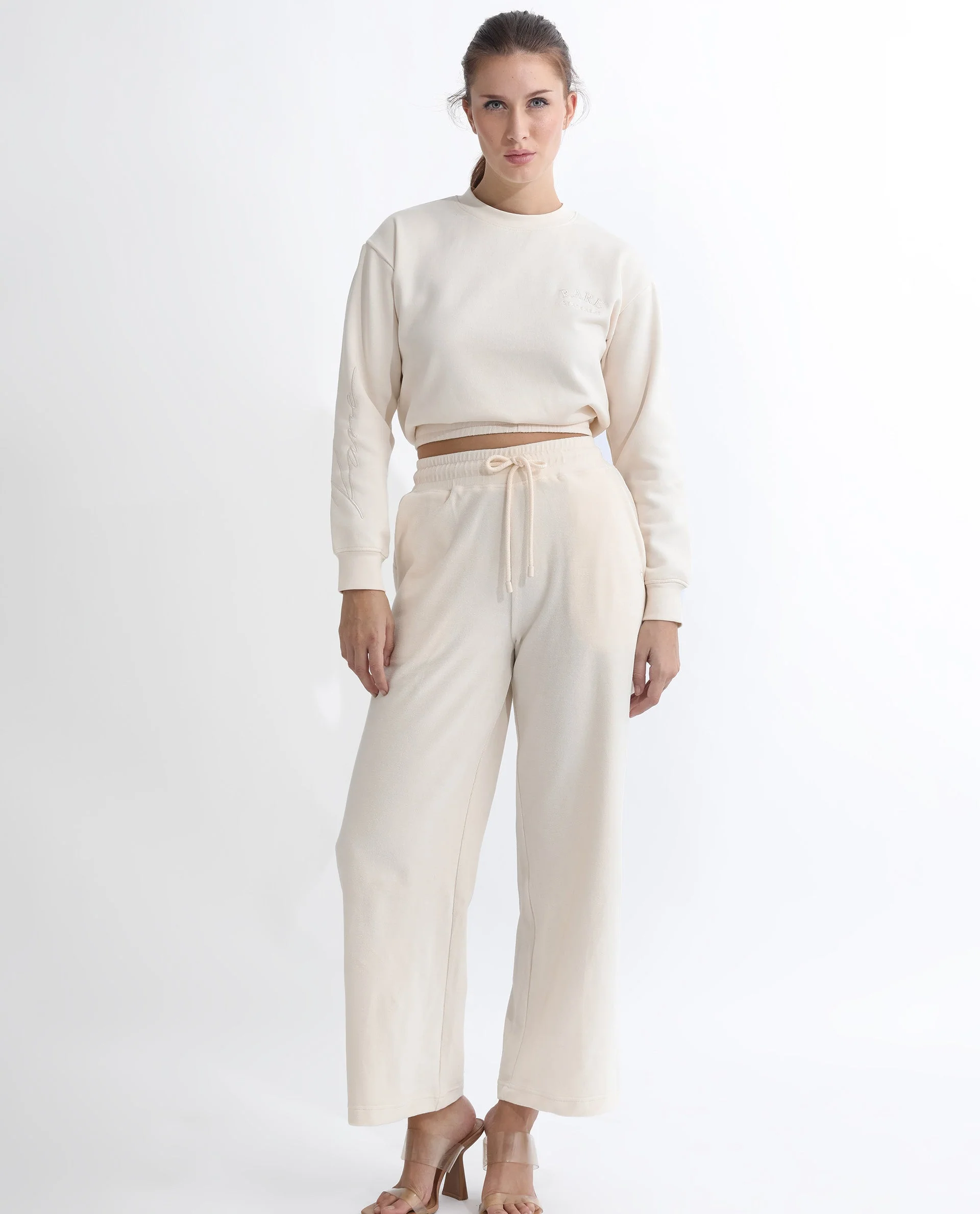 Rareism Women's Pazoo Tt Beige Cotton Blend Plain Ankle Length Flared Track Pant - Image 11