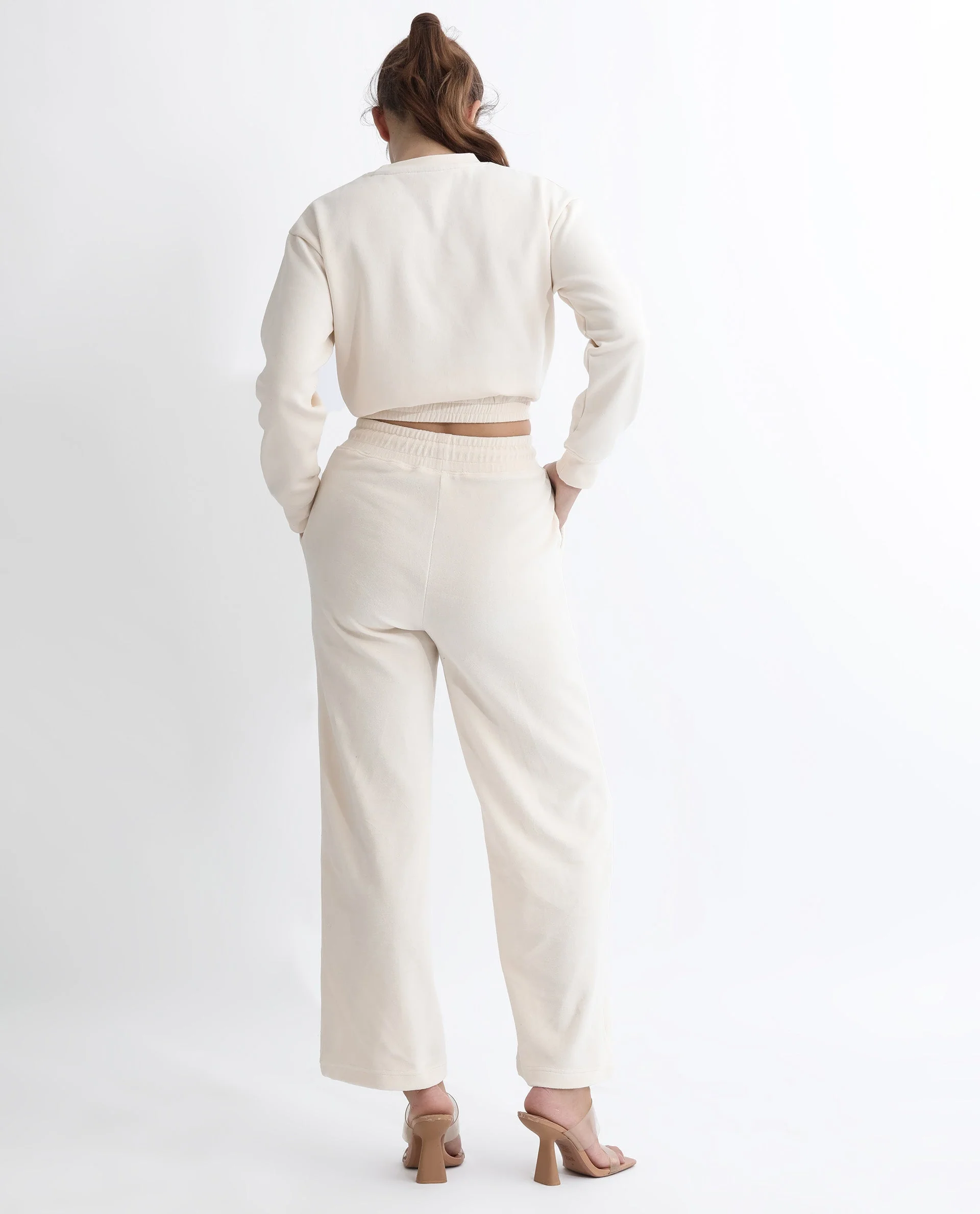Rareism Women's Pazoo Tt Beige Cotton Blend Plain Ankle Length Flared Track Pant - Image 12