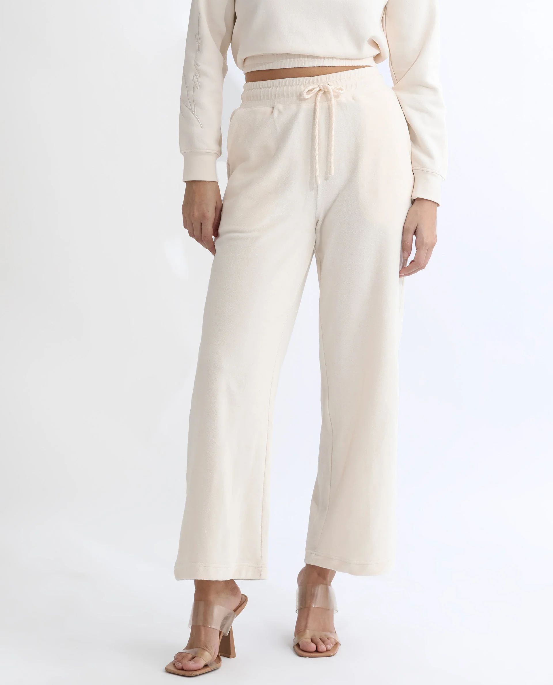 Rareism Women's Pazoo Tt Beige Cotton Blend Plain Ankle Length Flared Track Pant - Image 2