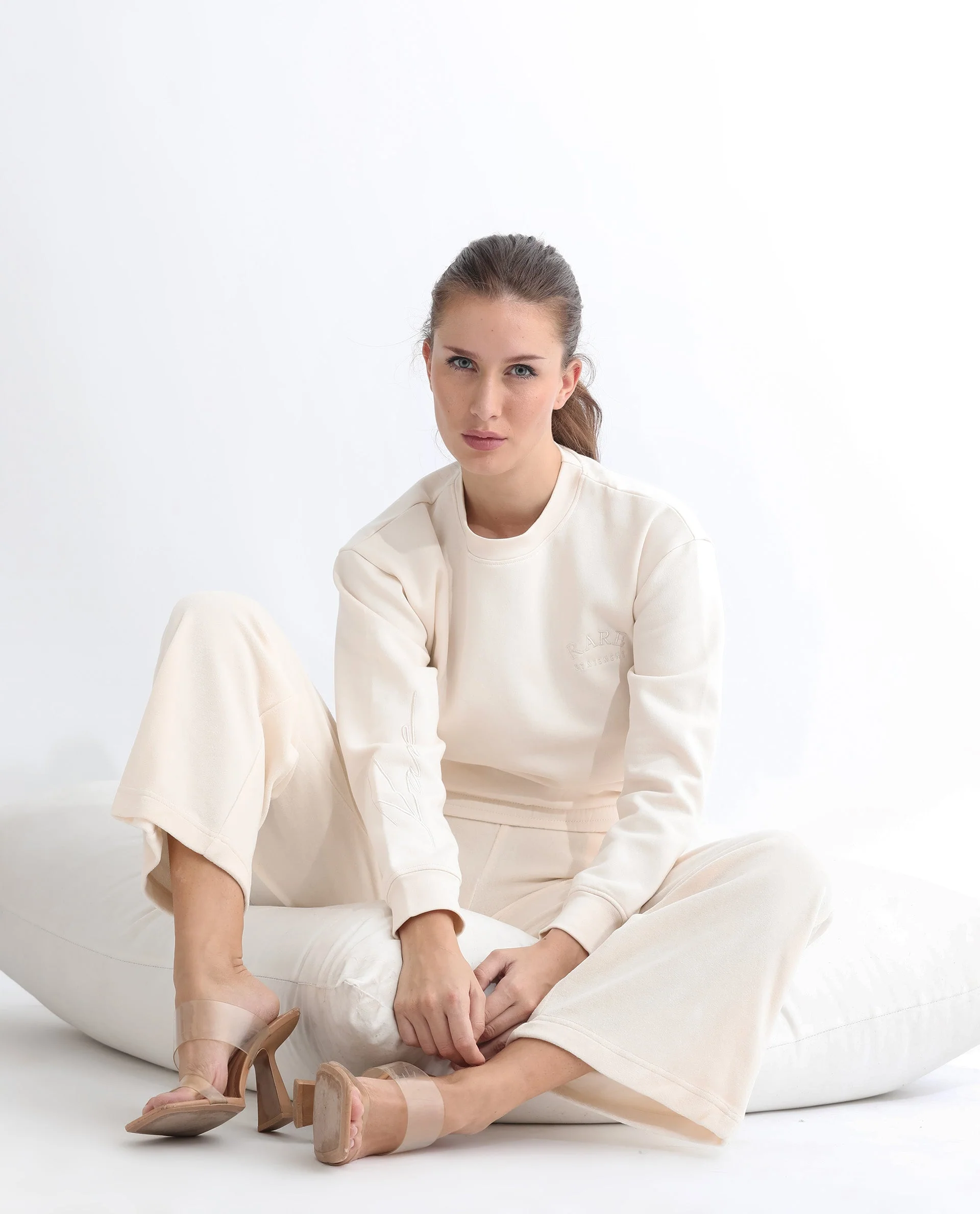 Rareism Women's Pazoo Tt Beige Cotton Blend Plain Ankle Length Flared Track Pant - Image 5