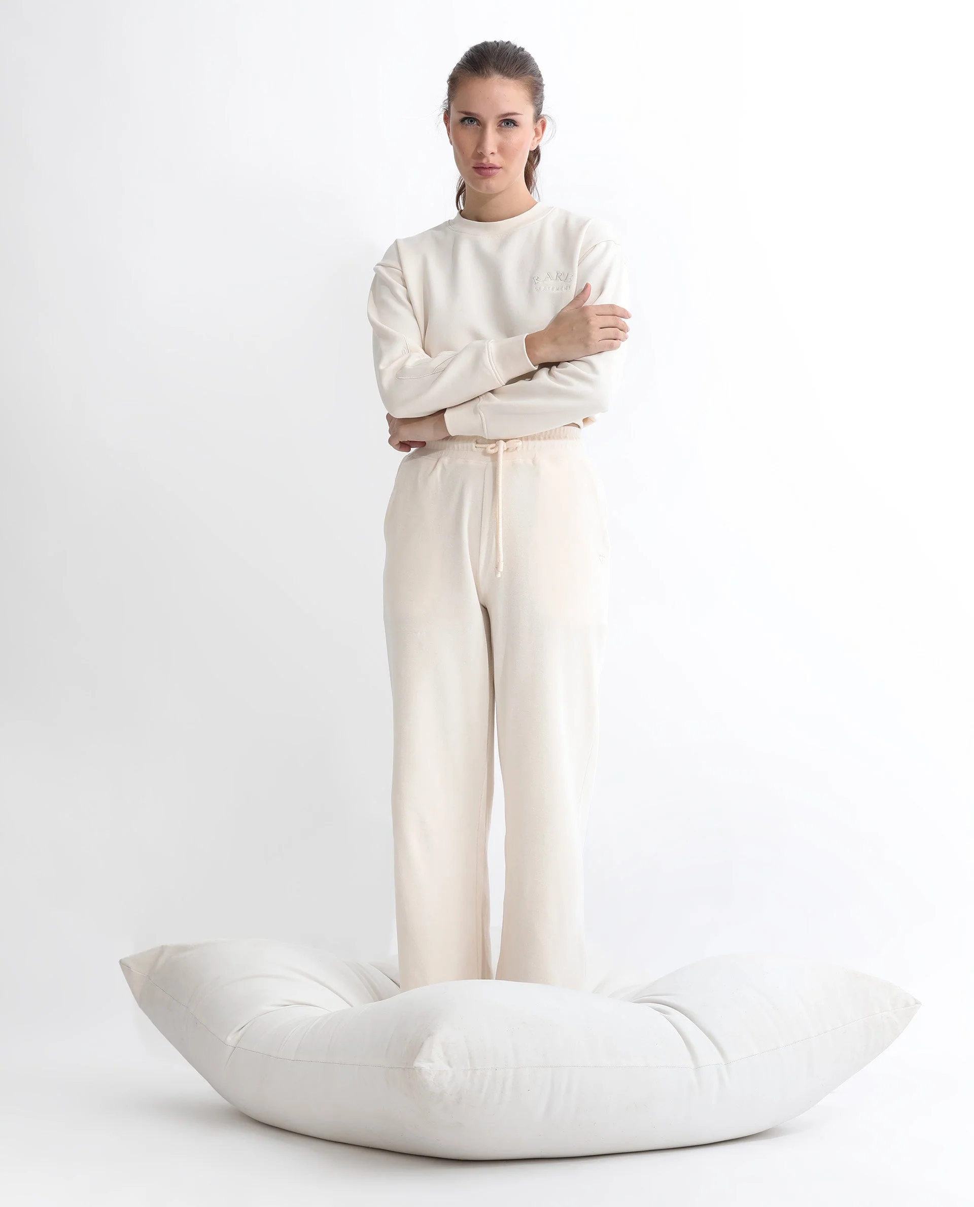 Rareism Women's Pazoo Tt Beige Cotton Blend Plain Ankle Length Flared Track Pant - Image 6